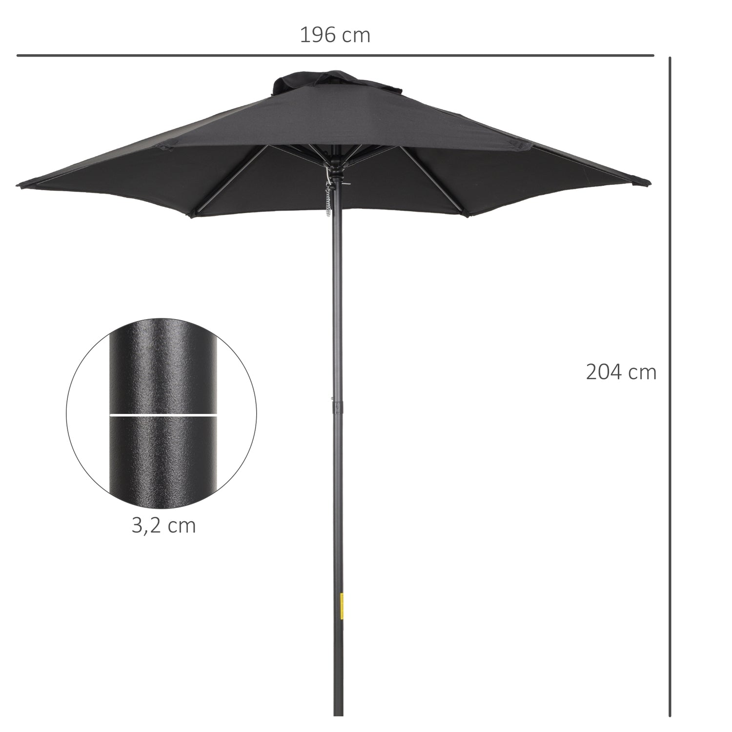 Hexagonalt Parasoll Ø196 cm, Roterande, Vindtätt, Svart