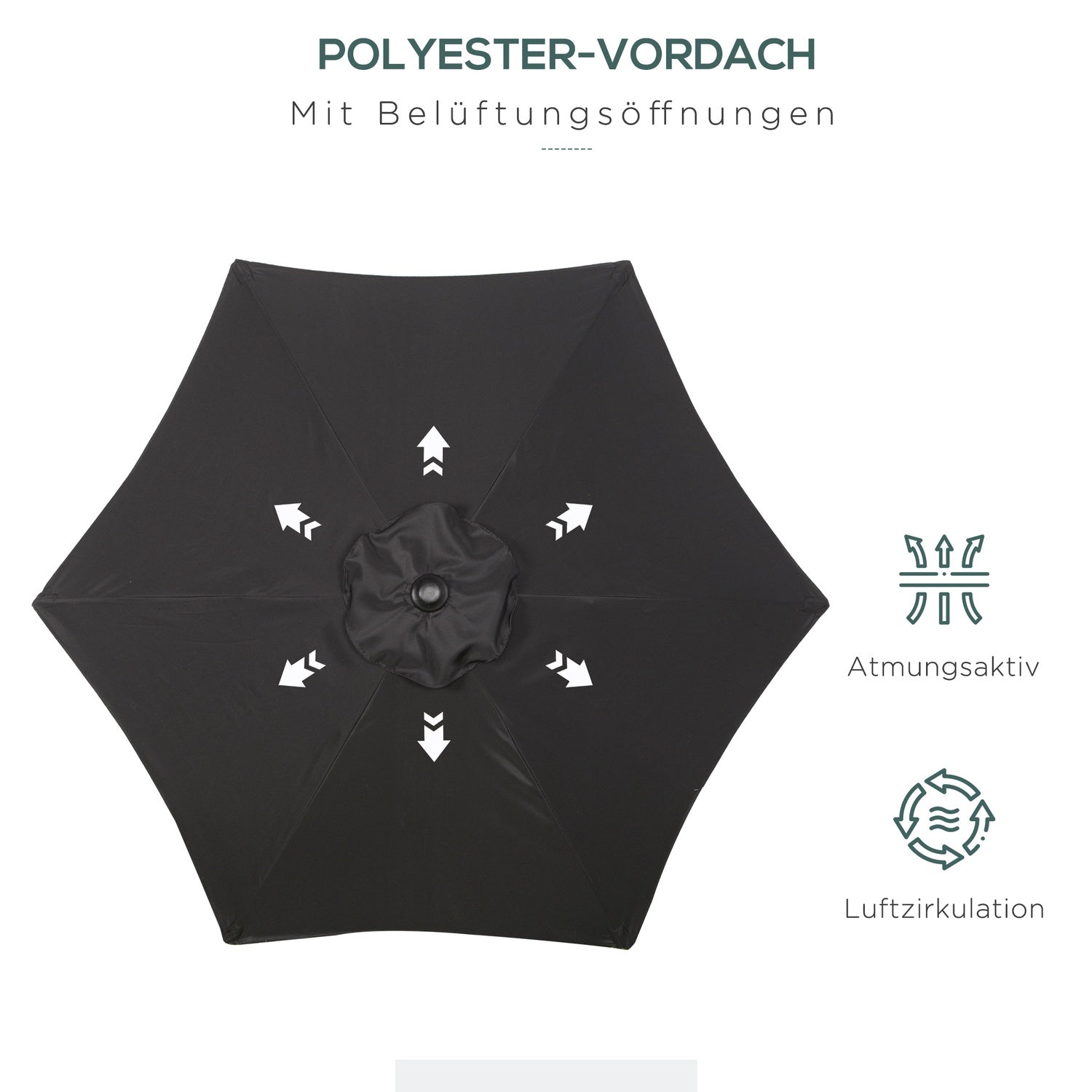 Hexagonalt Parasoll Ø196 cm, Roterande, Vindtätt, Svart
