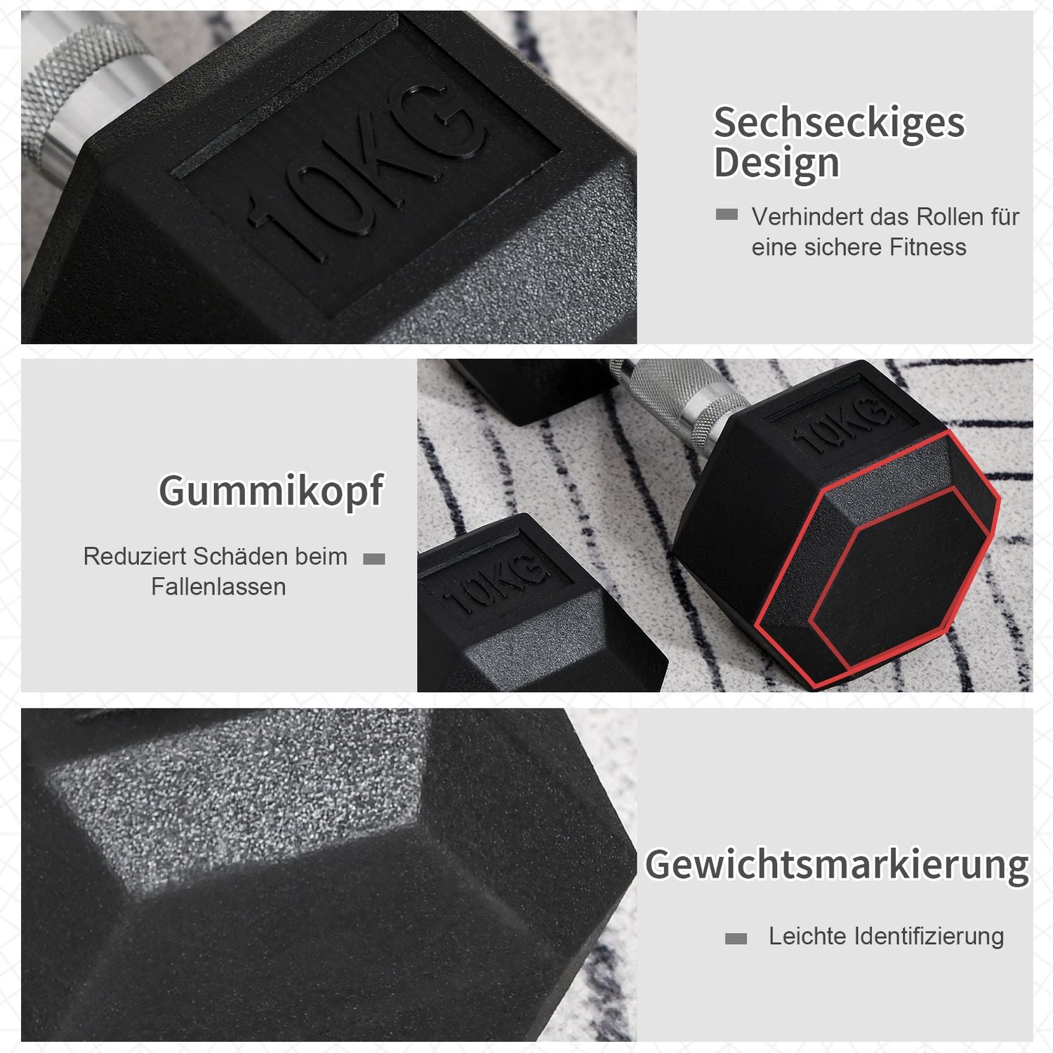 Hexagon Hantelset, 2x10kg svart gummibelagt järn