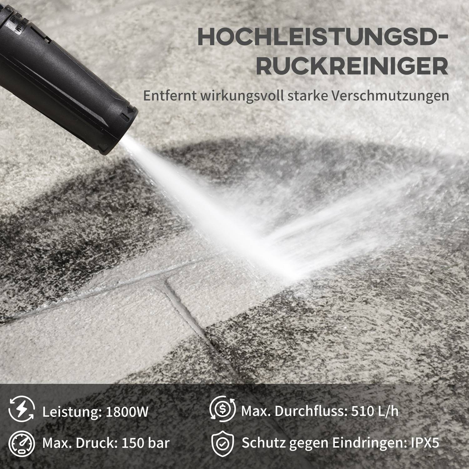 Högtryckstvätt, 150 bar, 1800 W, 6 m slang, blå