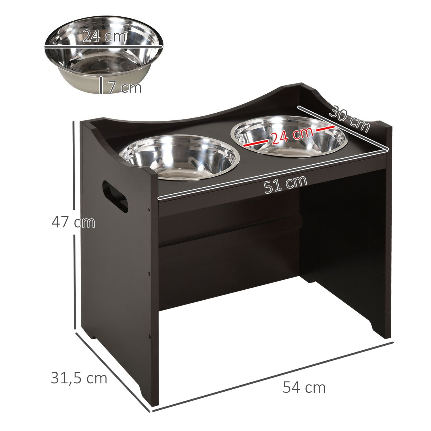 Justerbar hundmatningsstation, skål i rostfritt stål, 54 cm