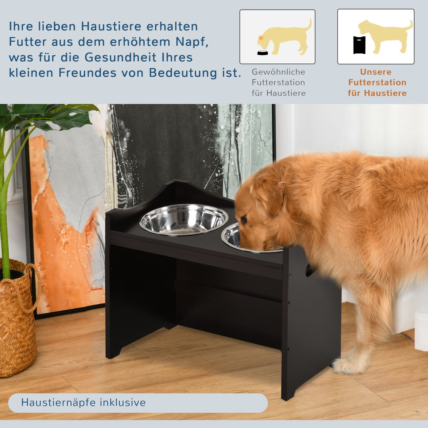 Justerbar hundmatningsstation, skål i rostfritt stål, 54 cm