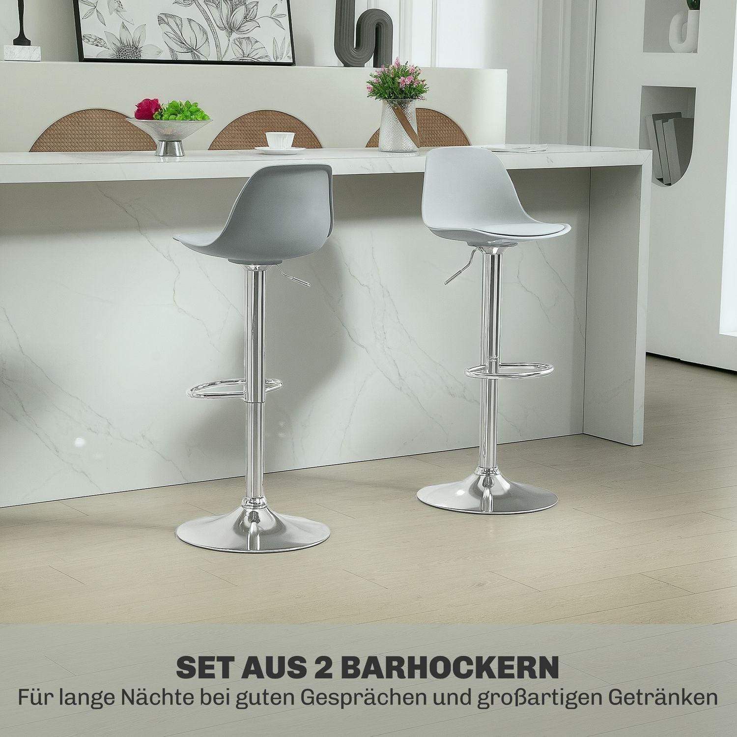 Höjdjusterbara grå barstolar, set om 2, konstläder