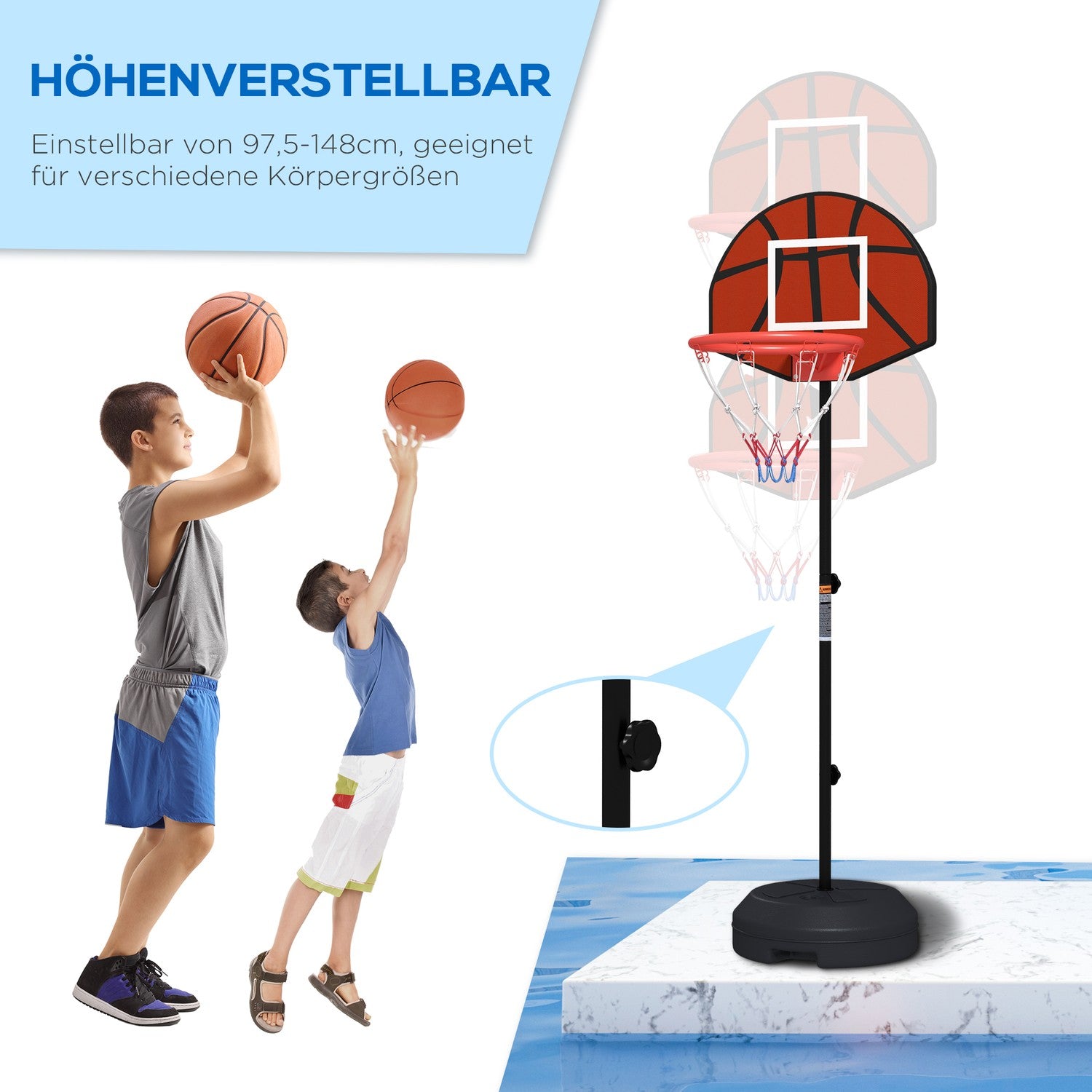 Höjdjusterbar basketbåge med magnetisk darttavla