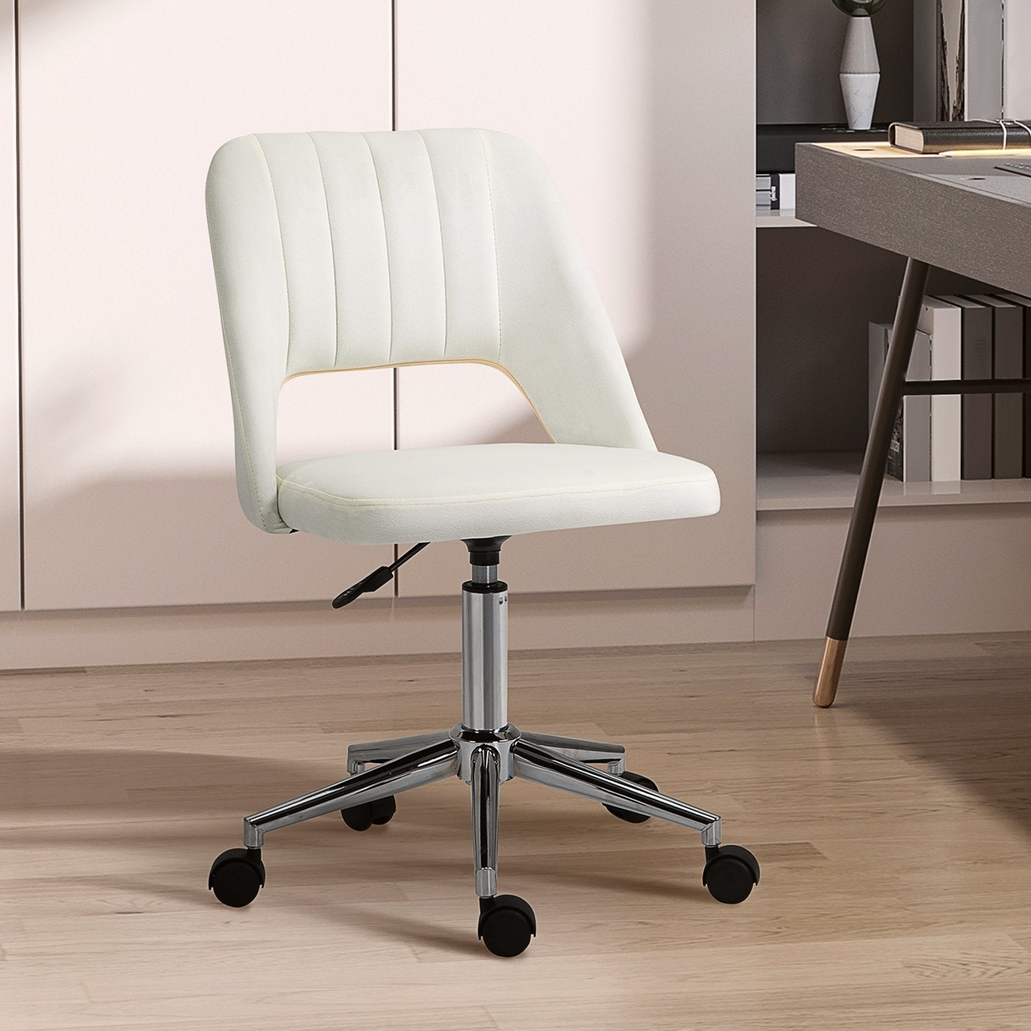 Höjdjusterbar beige snurrstol för kontor & vardagsrum
