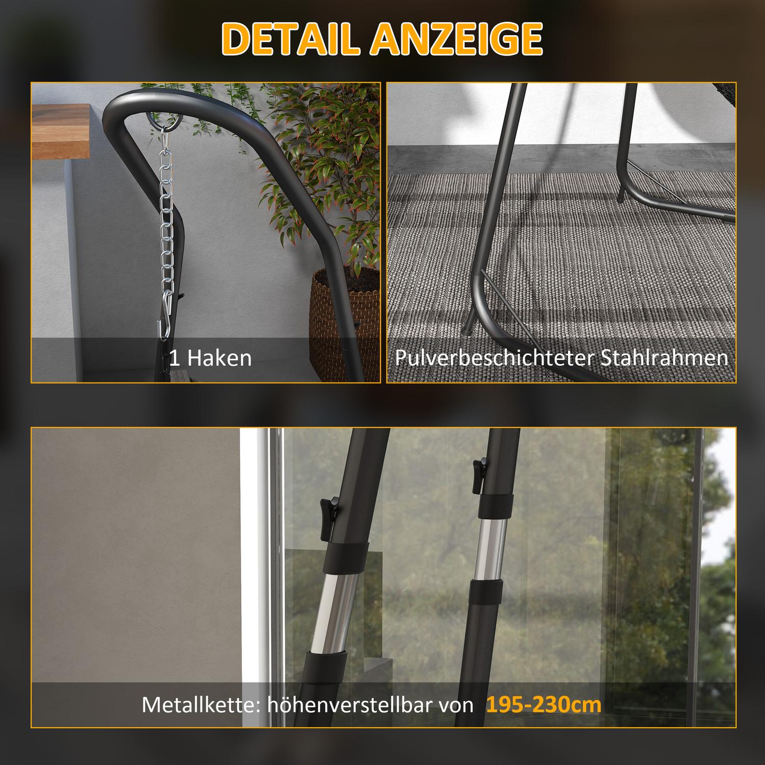 Höjdjusterbar hängstol i metall, svart