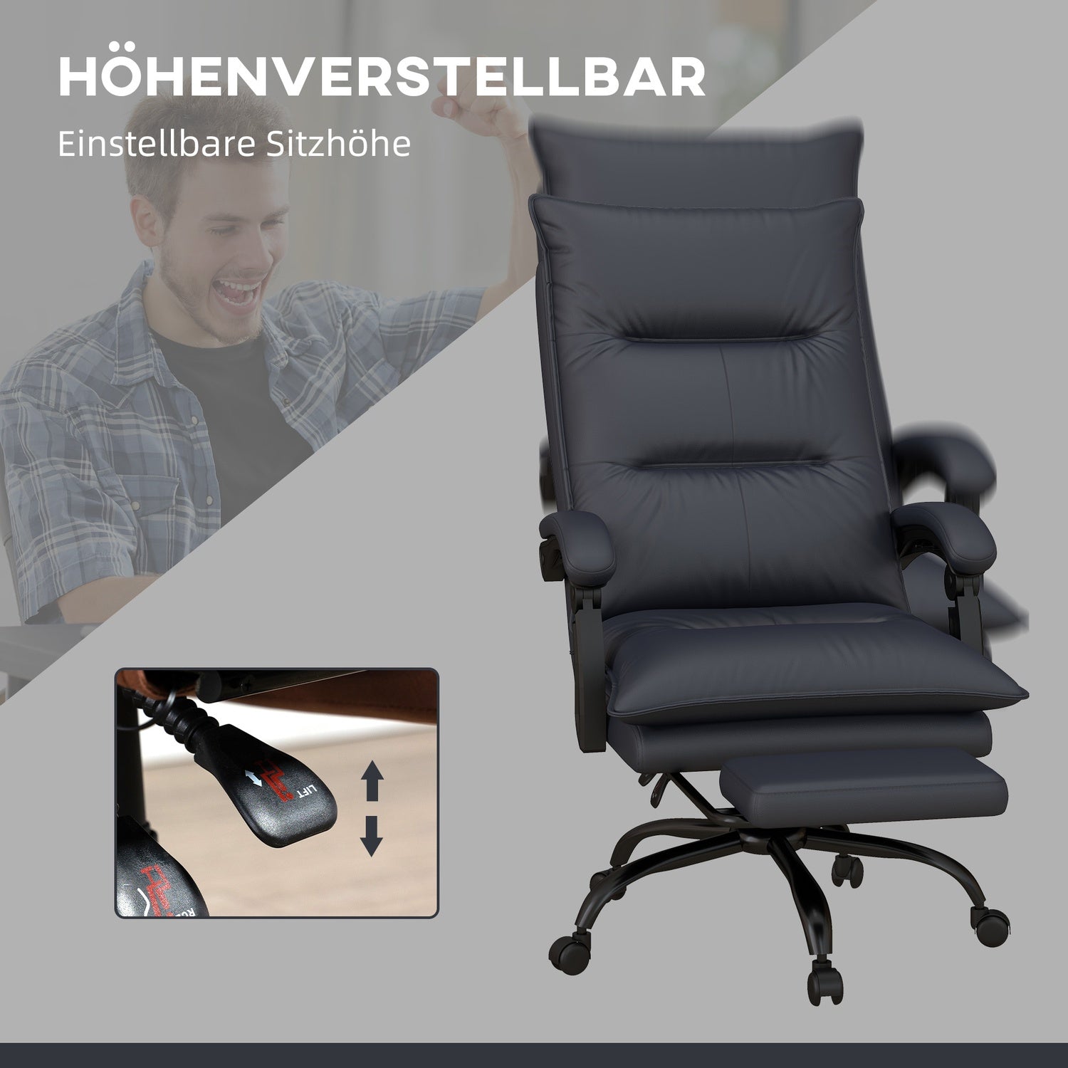 Höjdjusterbar kontorsstol med massage och fotstöd