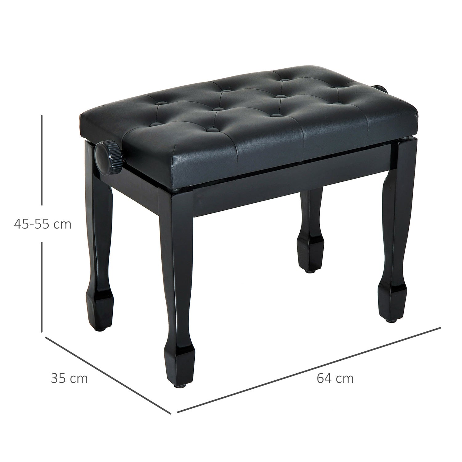 Höjdjusterbar pianobänk, massivt trä, konstläder