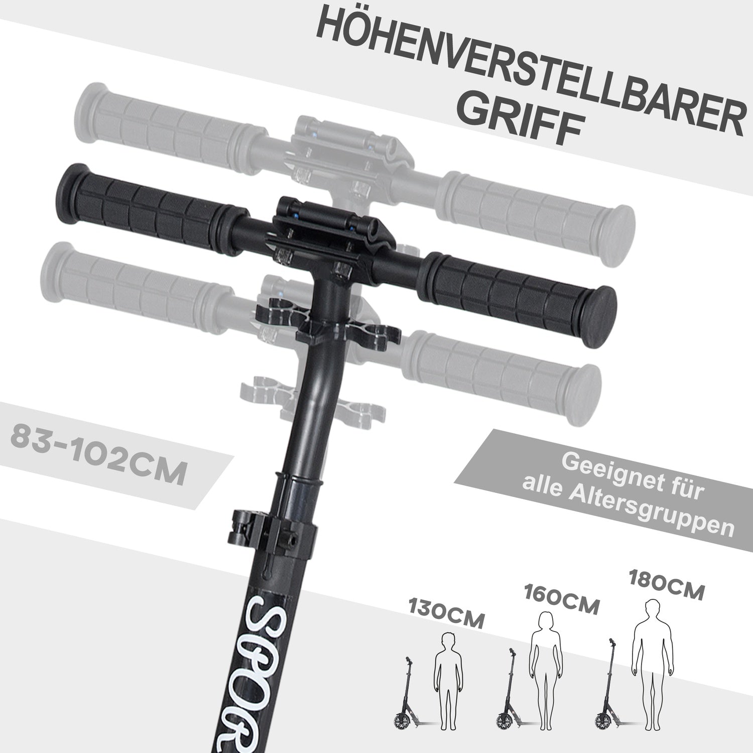 Höjdjusterbar sparkcykel med stötdämpningssystem