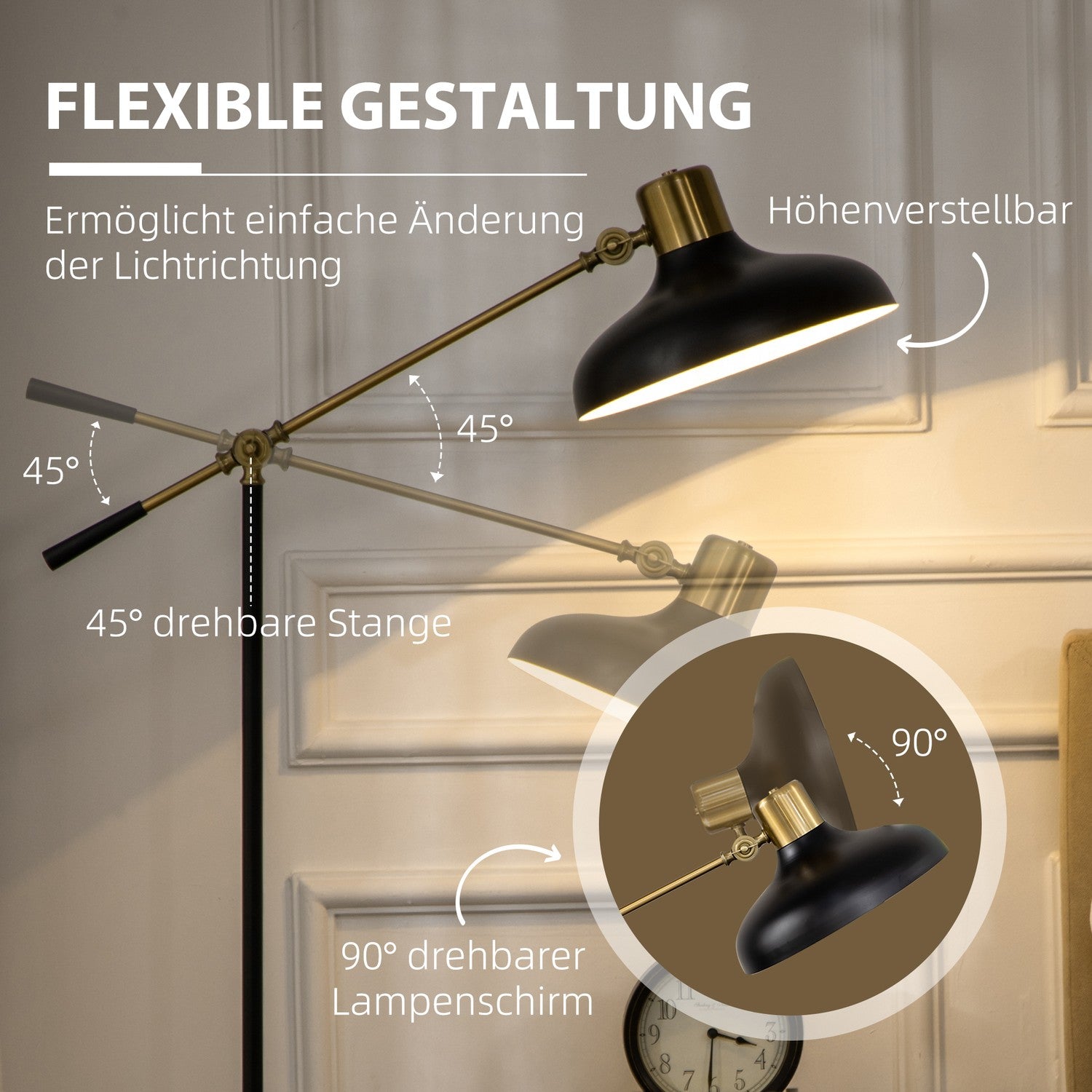 Höjdjusterbar svart båggolvlampa, E27 Sockel, 40W