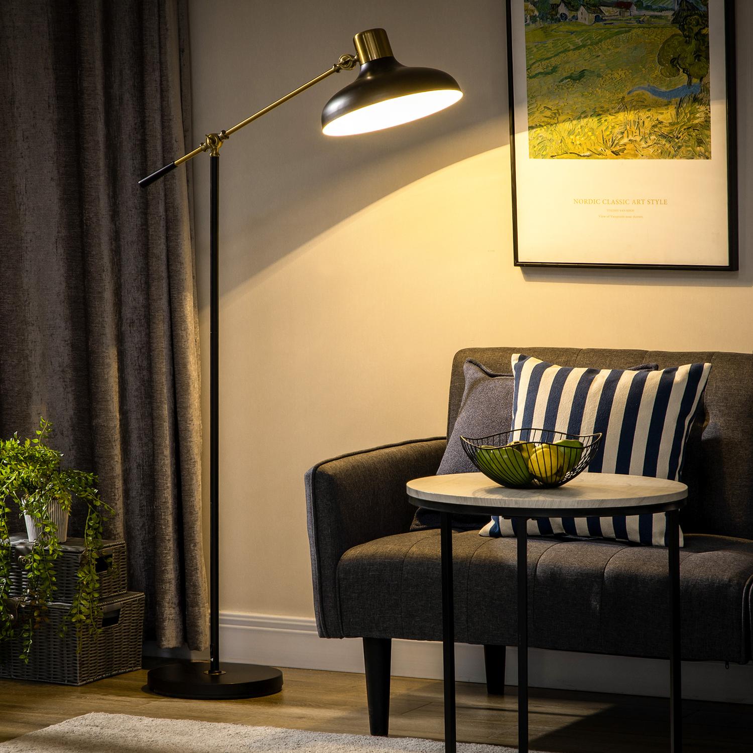 Höjdjusterbar svart båggolvlampa, E27 Sockel, 40W