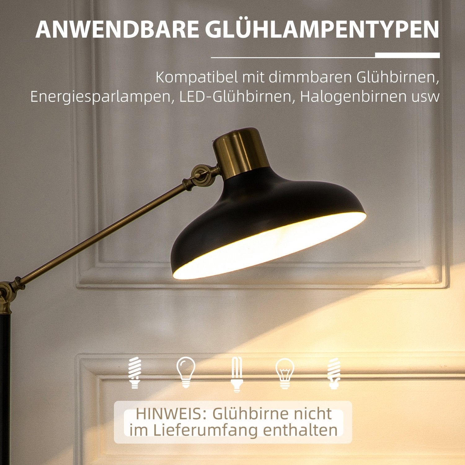 Höjdjusterbar svart båggolvlampa, E27 Sockel, 40W