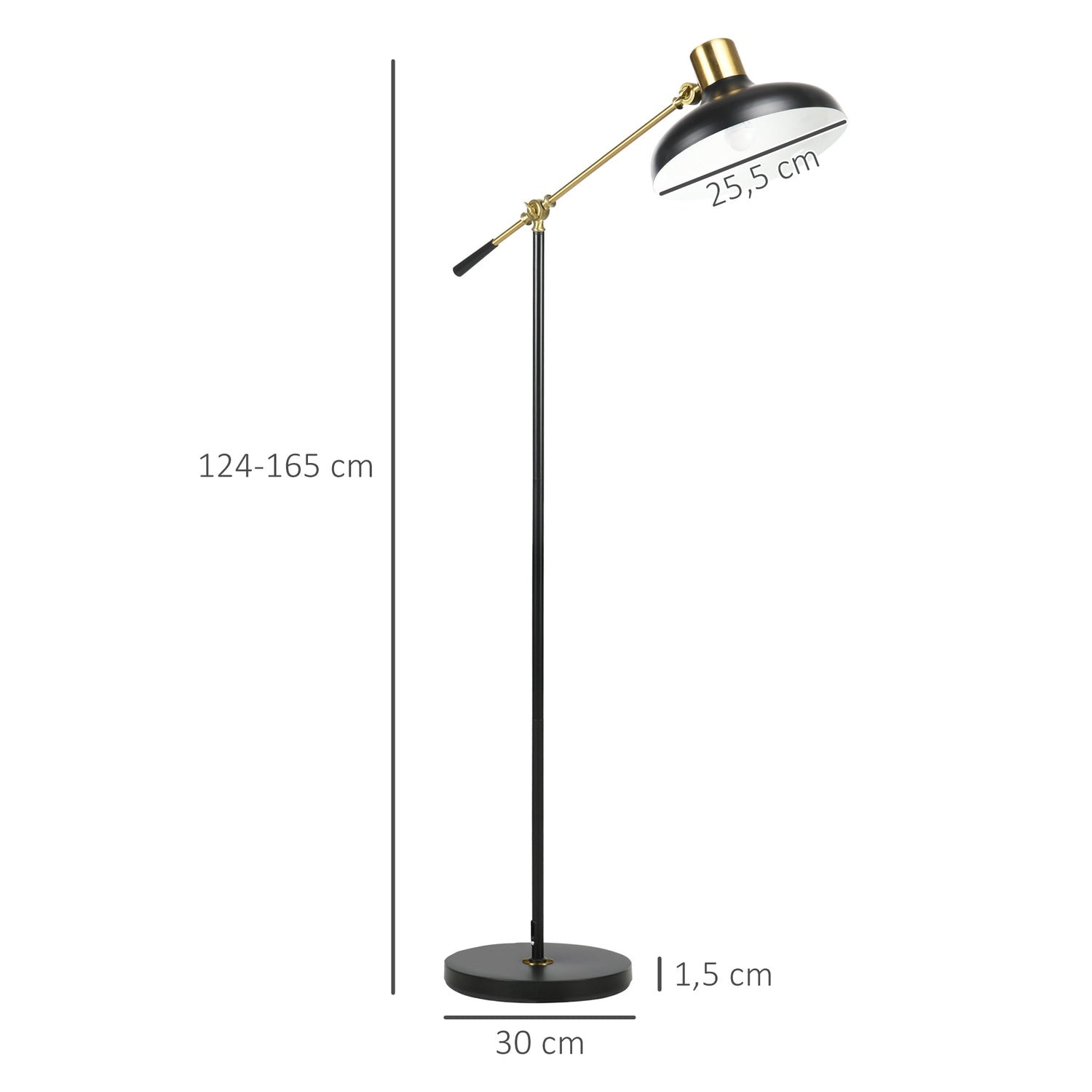 Höjdjusterbar svart båggolvlampa, E27 Sockel, 40W