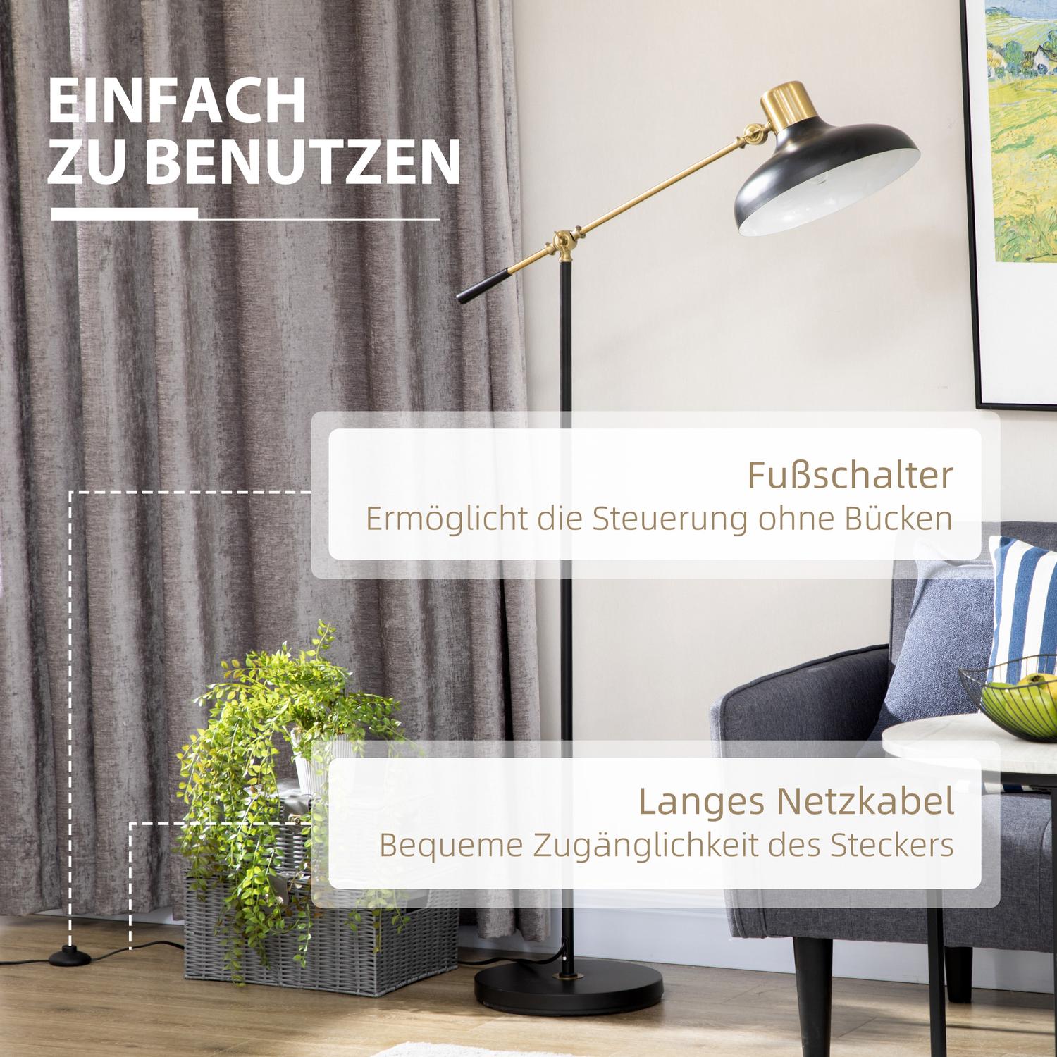Höjdjusterbar svart båggolvlampa, E27 Sockel, 40W