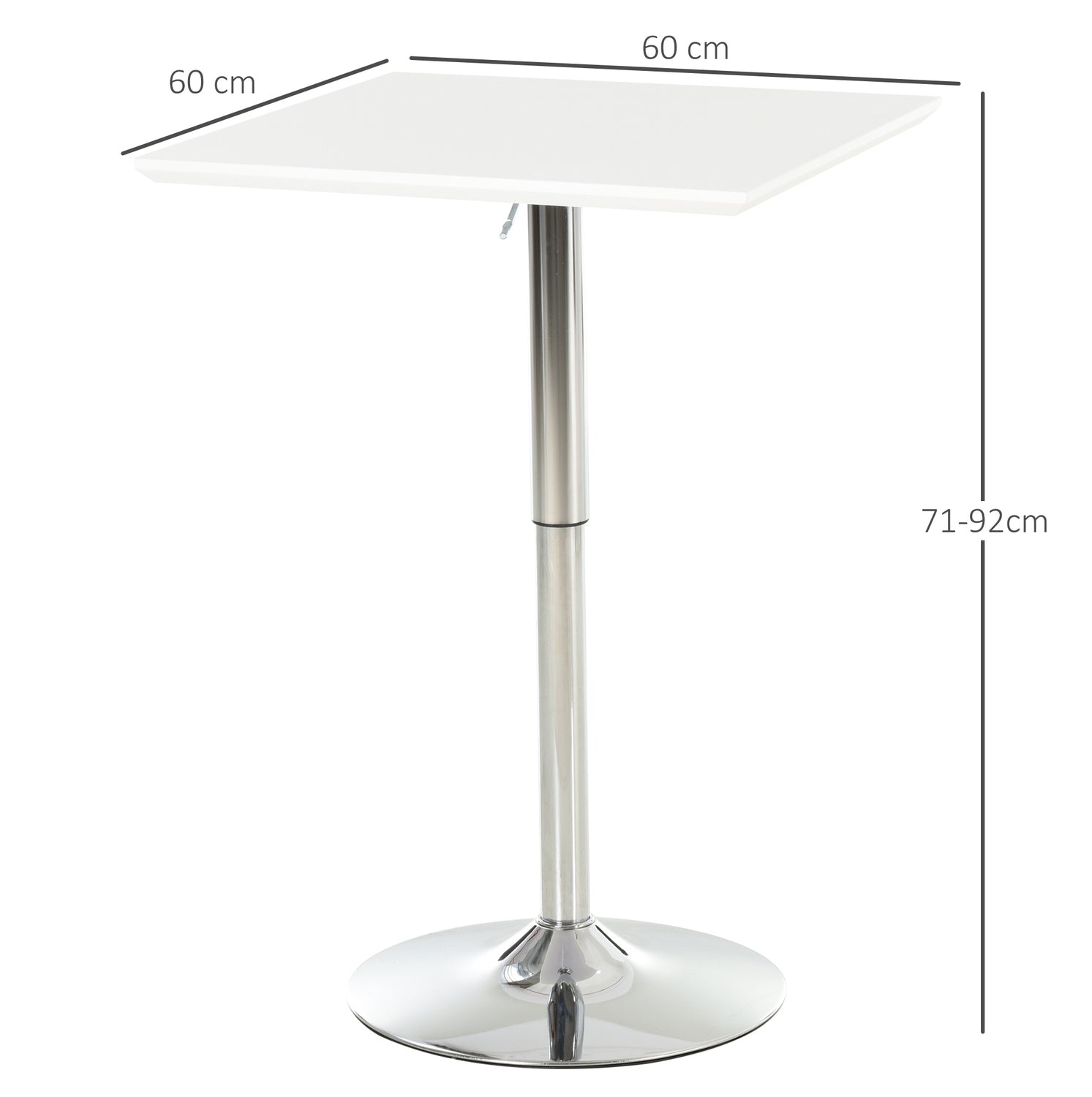 Höjdjusterbart Square Steel Bistrobord, 60x60 cm, Vit