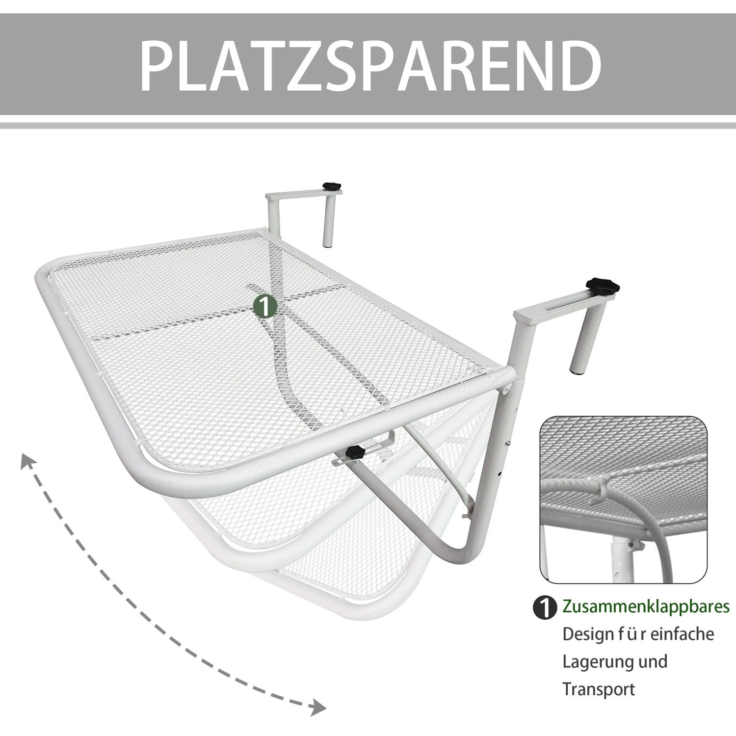 Höjdjusterbart Vitmetall Balkonghängande bord