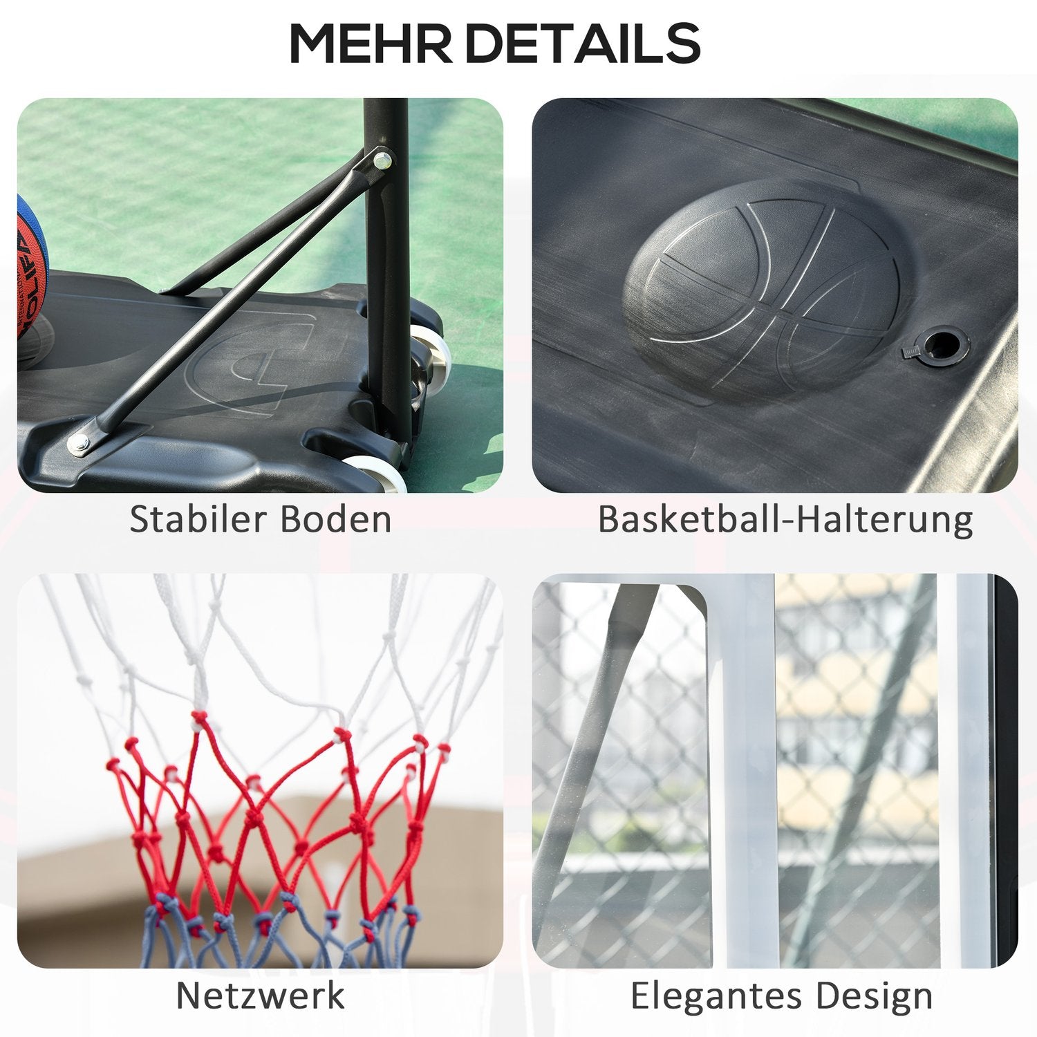 Höjdjusterbar utomhusbasketbåge med hjul, svart
