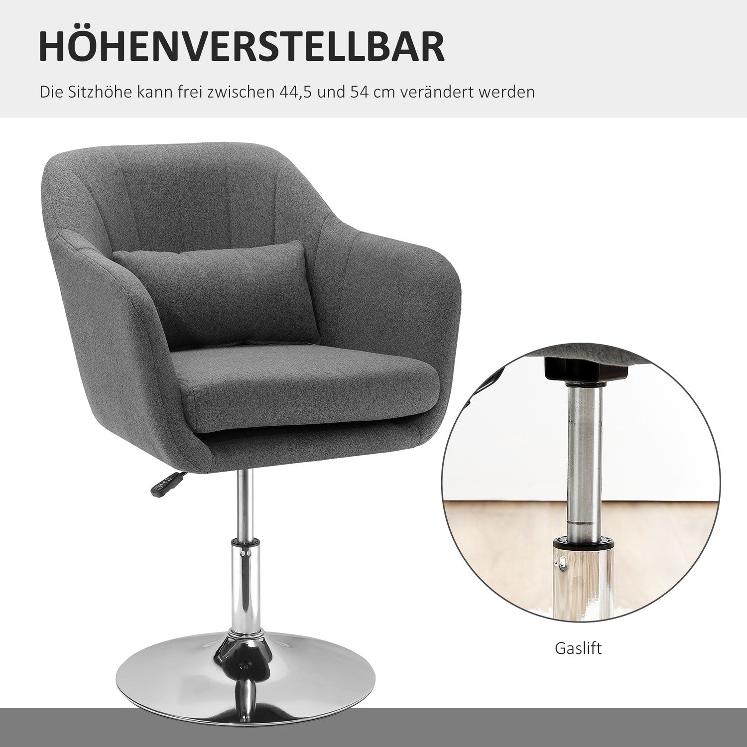 Höjdjusterbar vridbar kontorsstol, mörkgrå linne