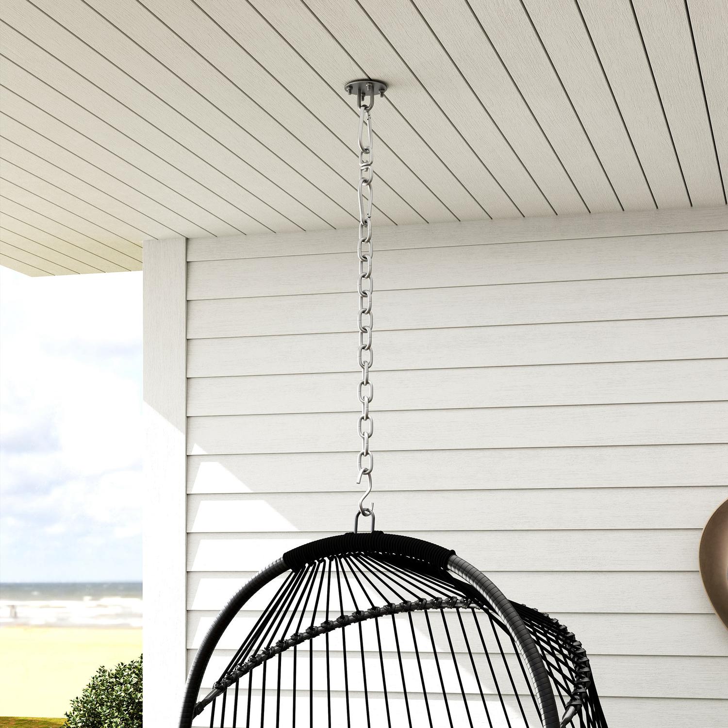 Hängstol med kudde av polyrattan, 150 kg kapacitet, mörkgrå