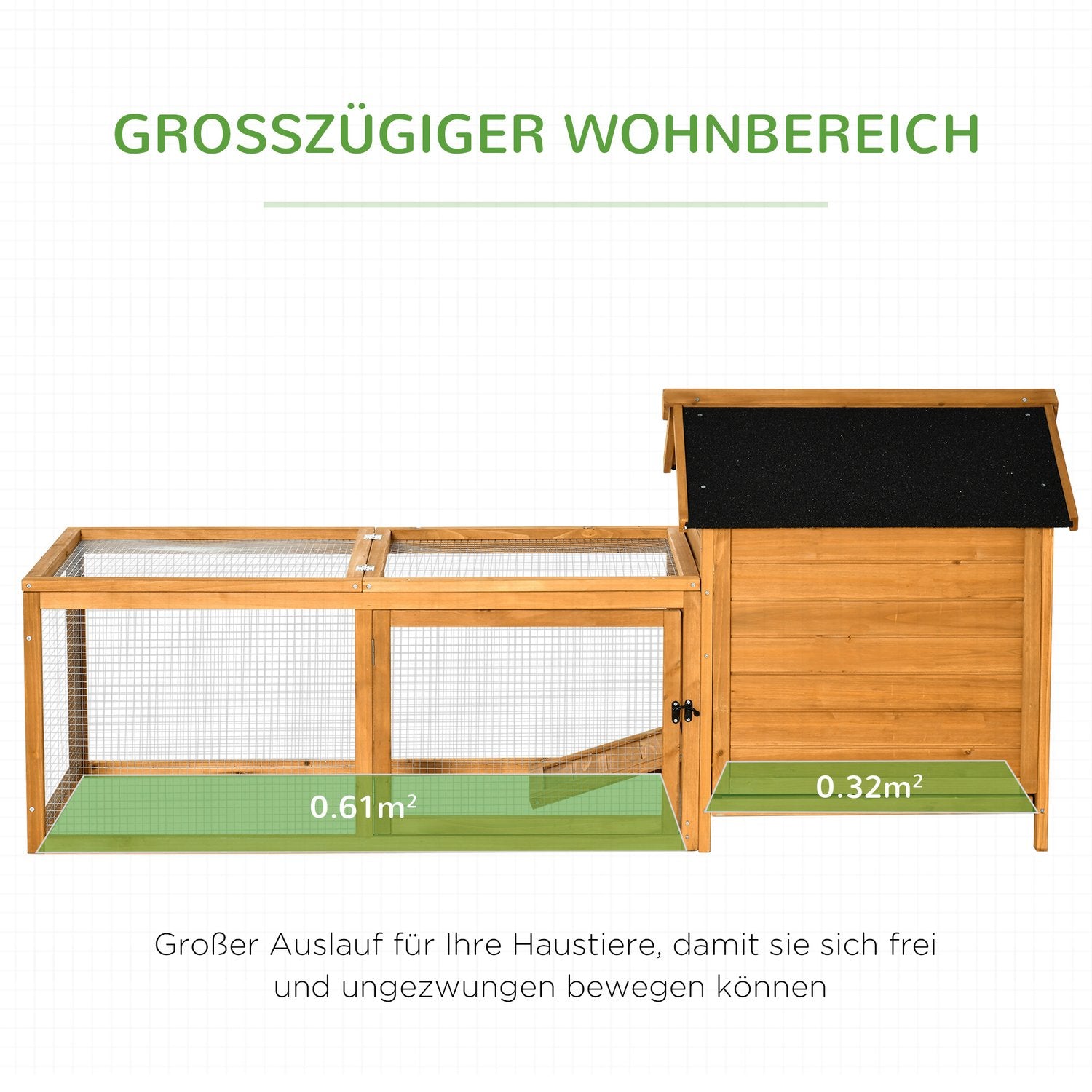 Hönshus, massivt trä, 180x92x78cm med häcklåda