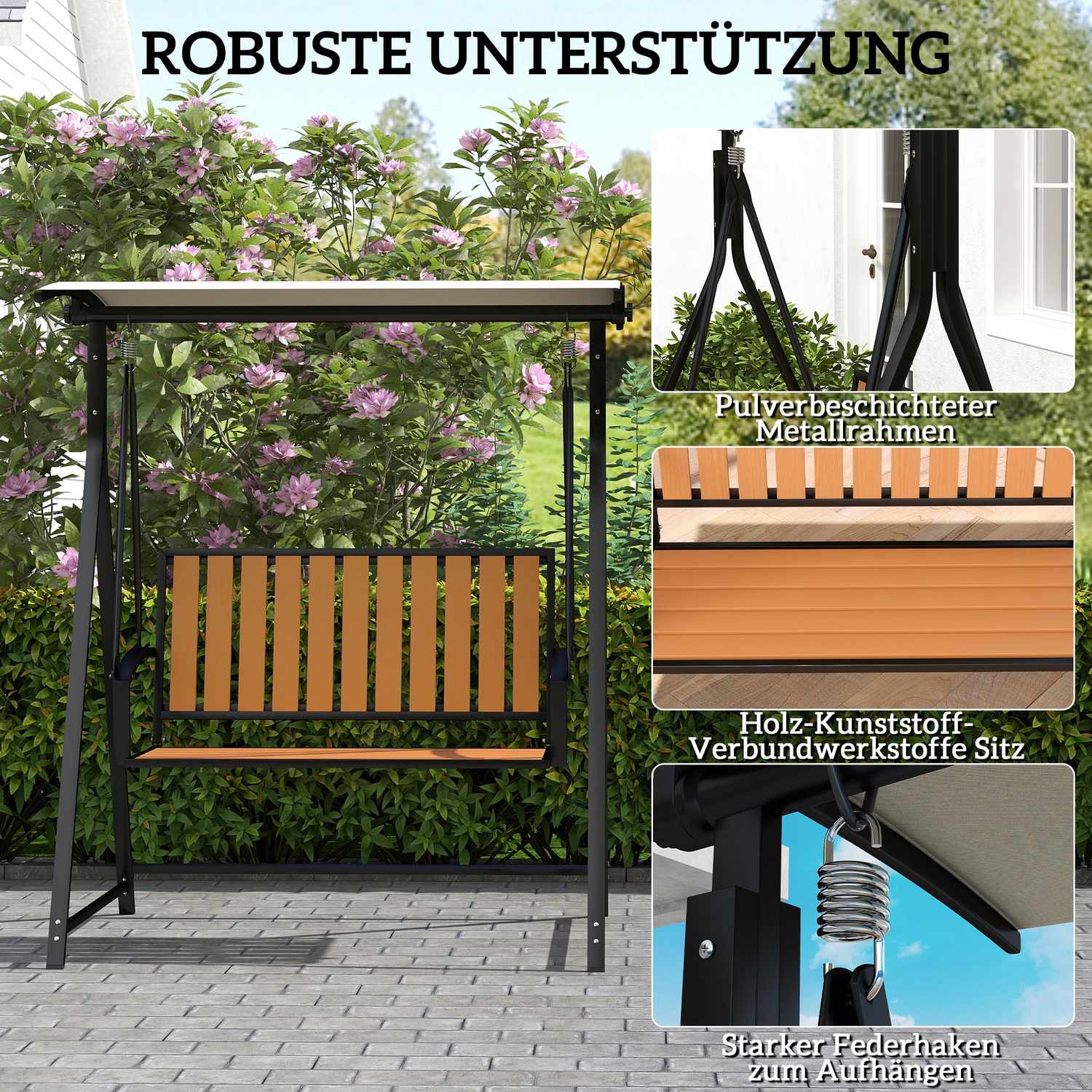 2-sits trädgårdsgunga med justerbar kapell, väderbeständig