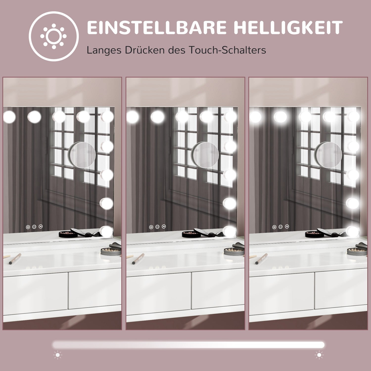 Hollywood sminkspegel, 15 LED, 3 lägen, 10X förstoring, USB