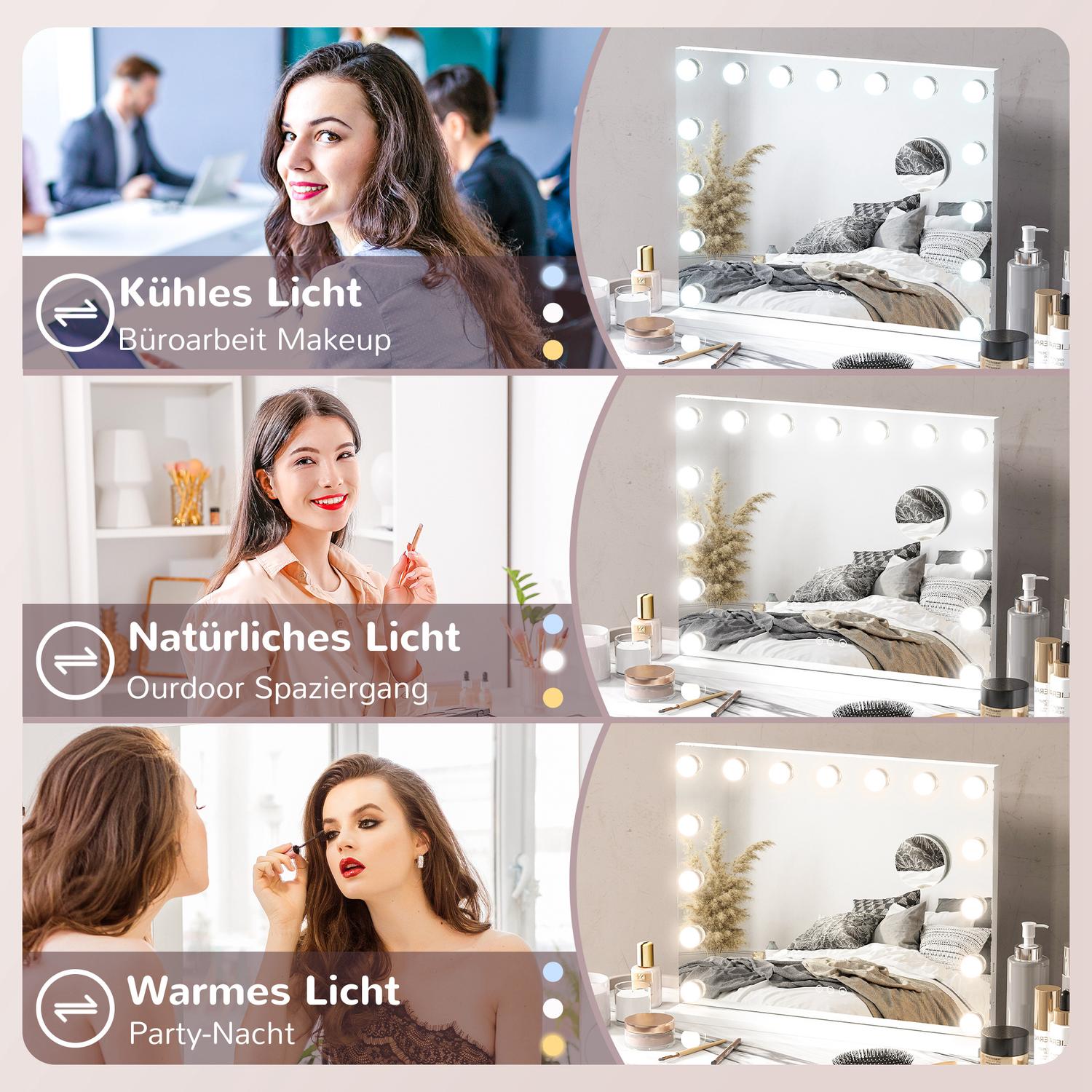 Hollywood sminkspegel, 15 LED, 3 lägen, 10X förstoring, USB