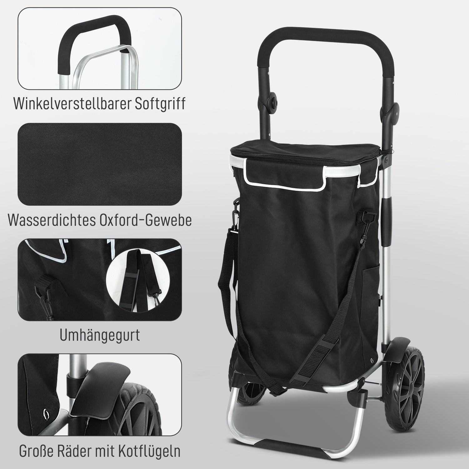 Hopfällbar 3-i-1-kundvagn, 40 l, 25 kg kapacitet, svart