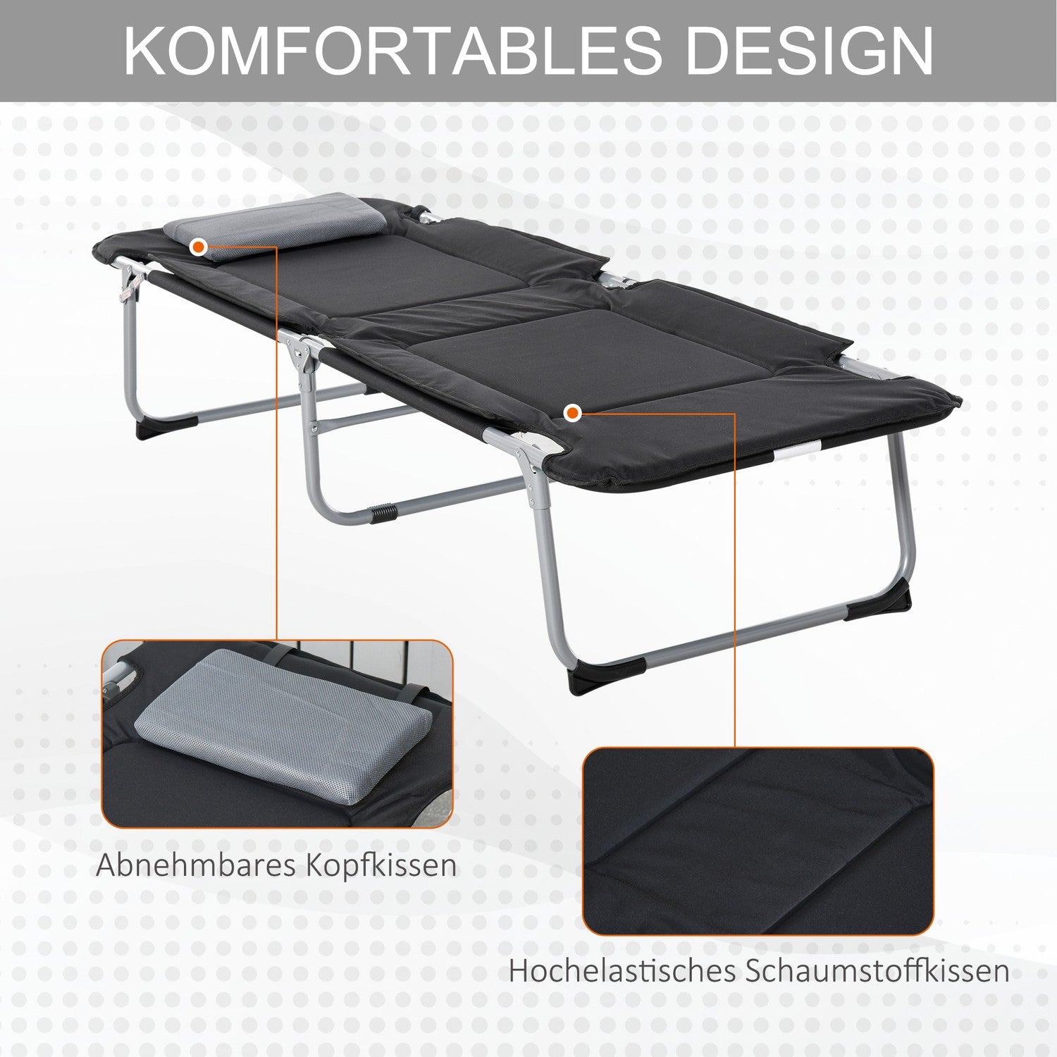 Lätt bärbar campingsäng med kudde, 183x66x33cm
