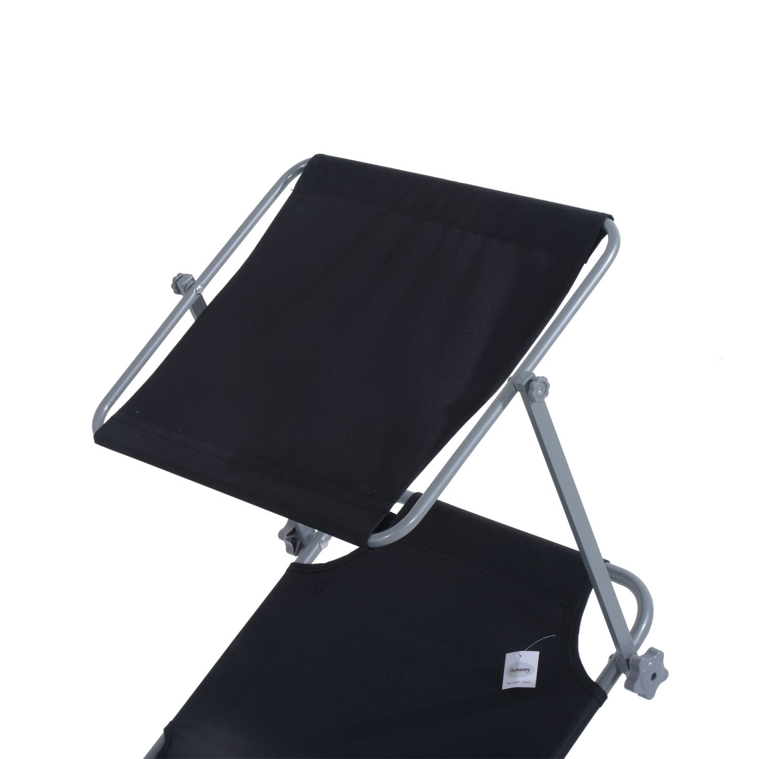Svart hopfällbar solstol med solskydd, 187x58x36 cm