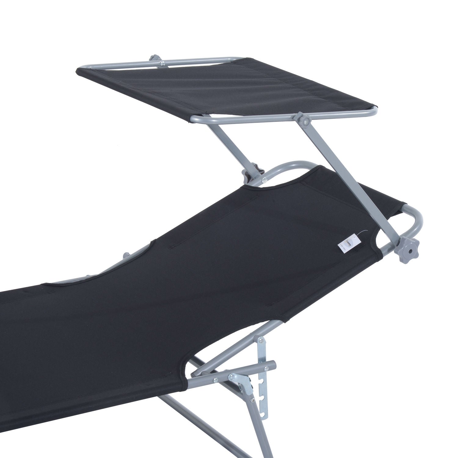 Svart hopfällbar solstol med solskydd, 187x58x36 cm