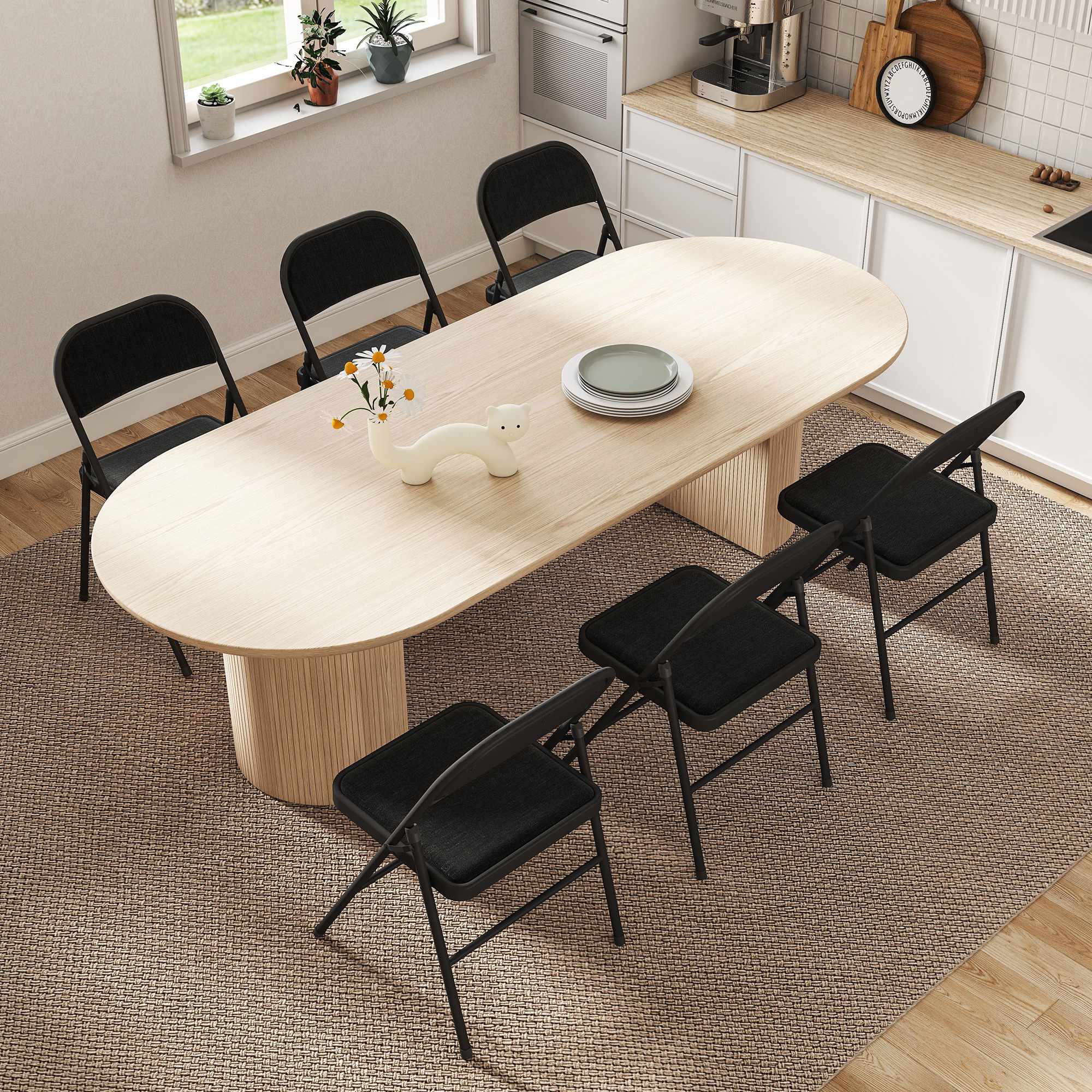 Hopfällbara stolar, set om 6, svarta, stålram, linne-look