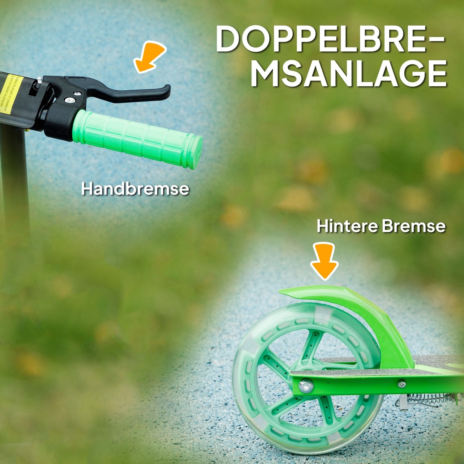 Hopfällbar barnskoter, justerbar höjd, 2 lätta hjul, grön