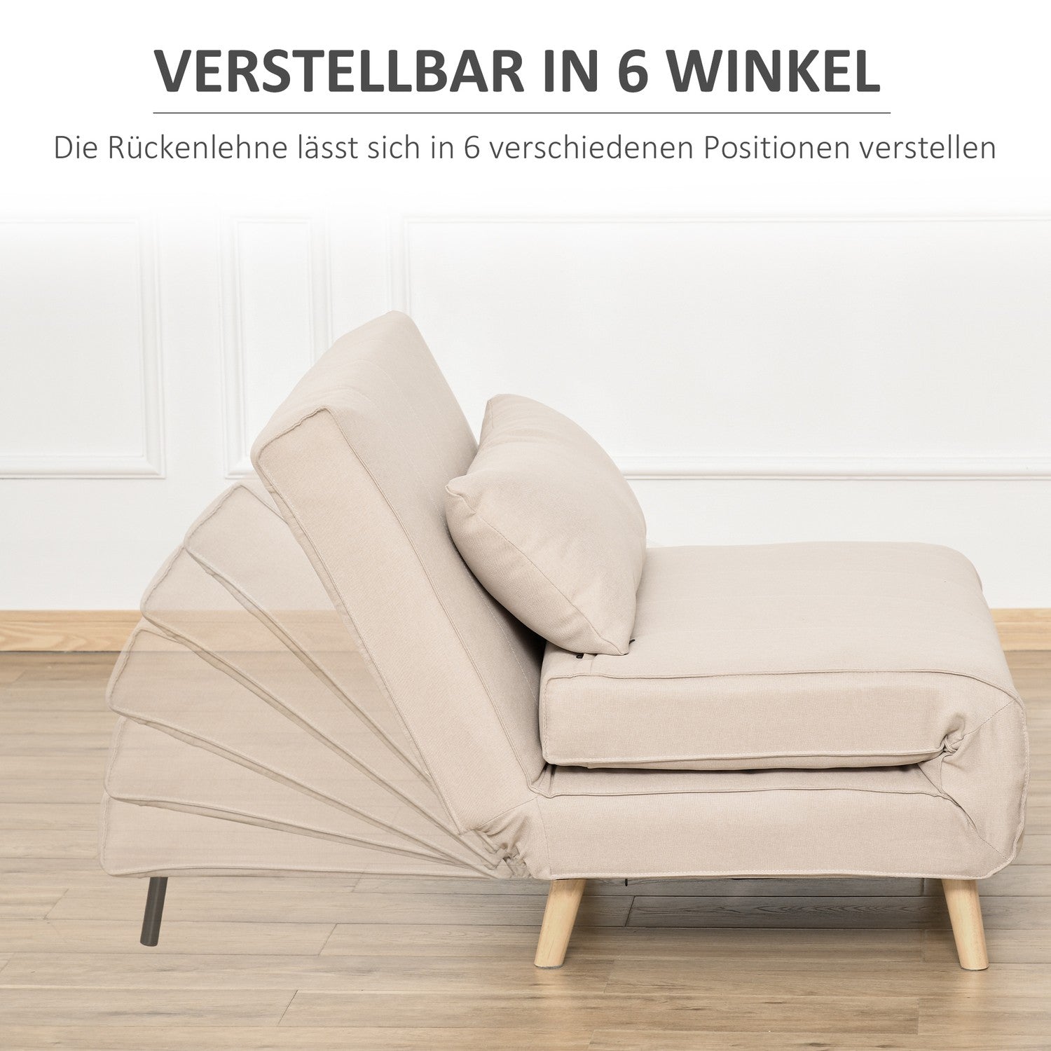 Hopfällbar bäddsoffa med justerbart ryggstöd, linne-look