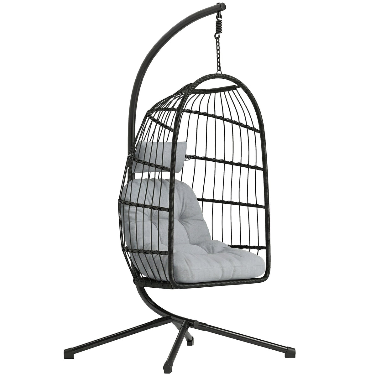 Sammenleggbar hengestol i polyrattan med stativ og puter