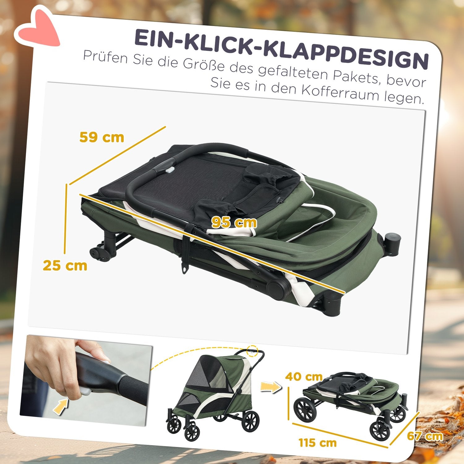Hopfällbar husdjursvagn för stora hundar och katter upp till 30 kg