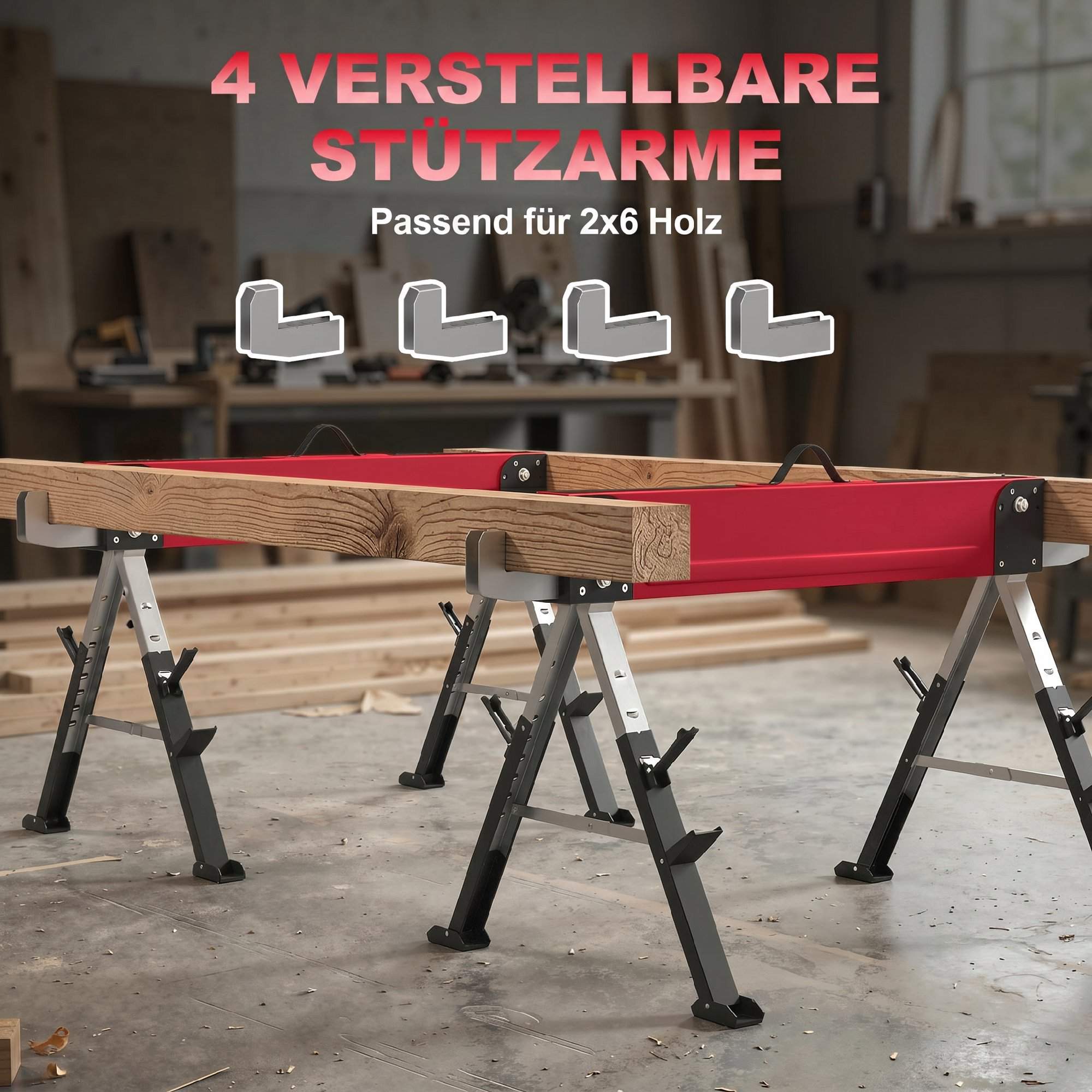 Hopfällbar metallsågbock, 1160 kg kapacitet, justerbar höjd