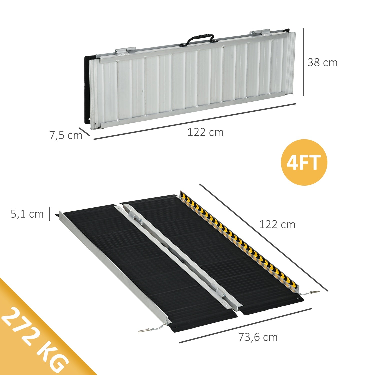 Hopfällbar rullstolsramp, halkfri yta, bärbar aluminium