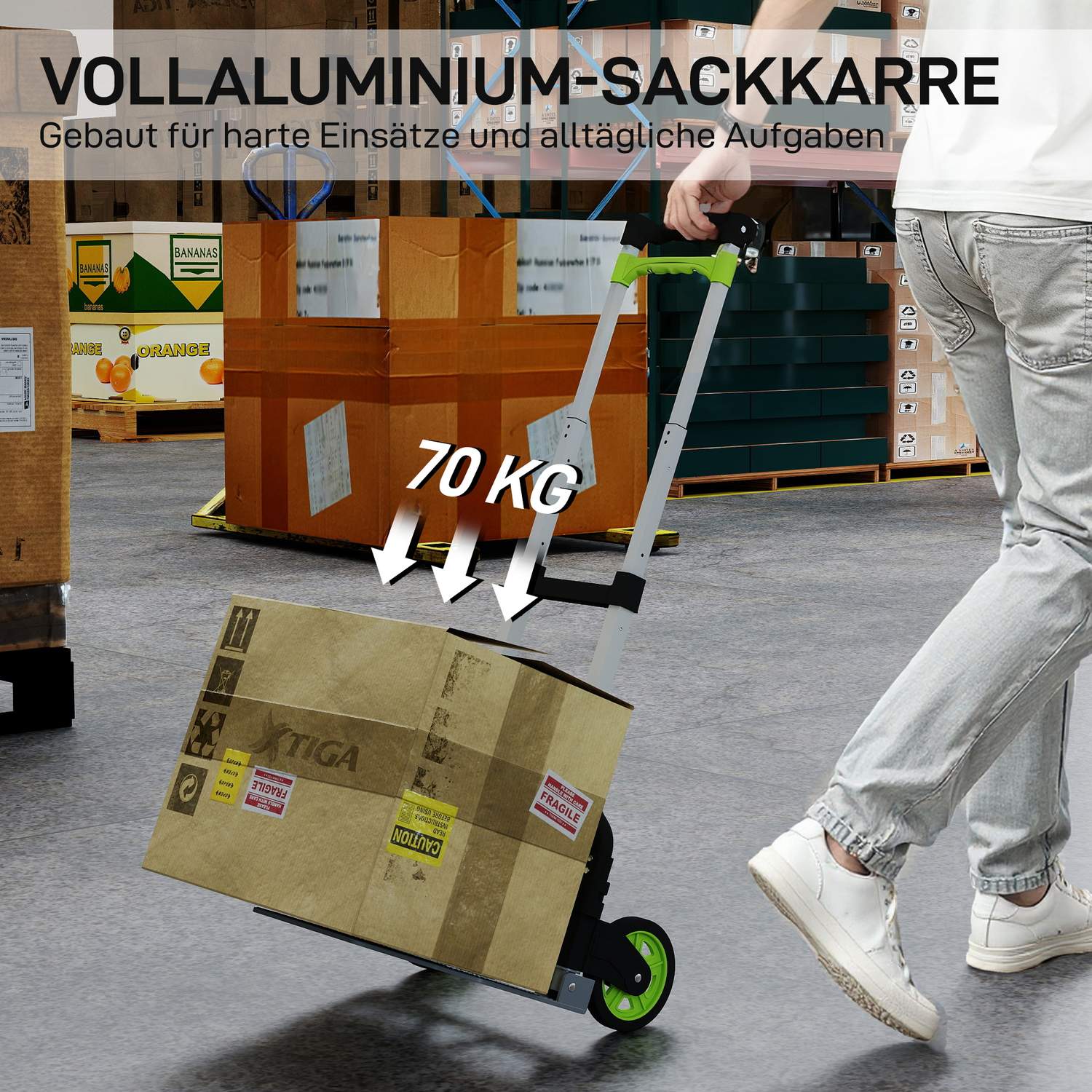 Hopfällbar säckvagn i aluminium, teleskophandtag, 100 cm