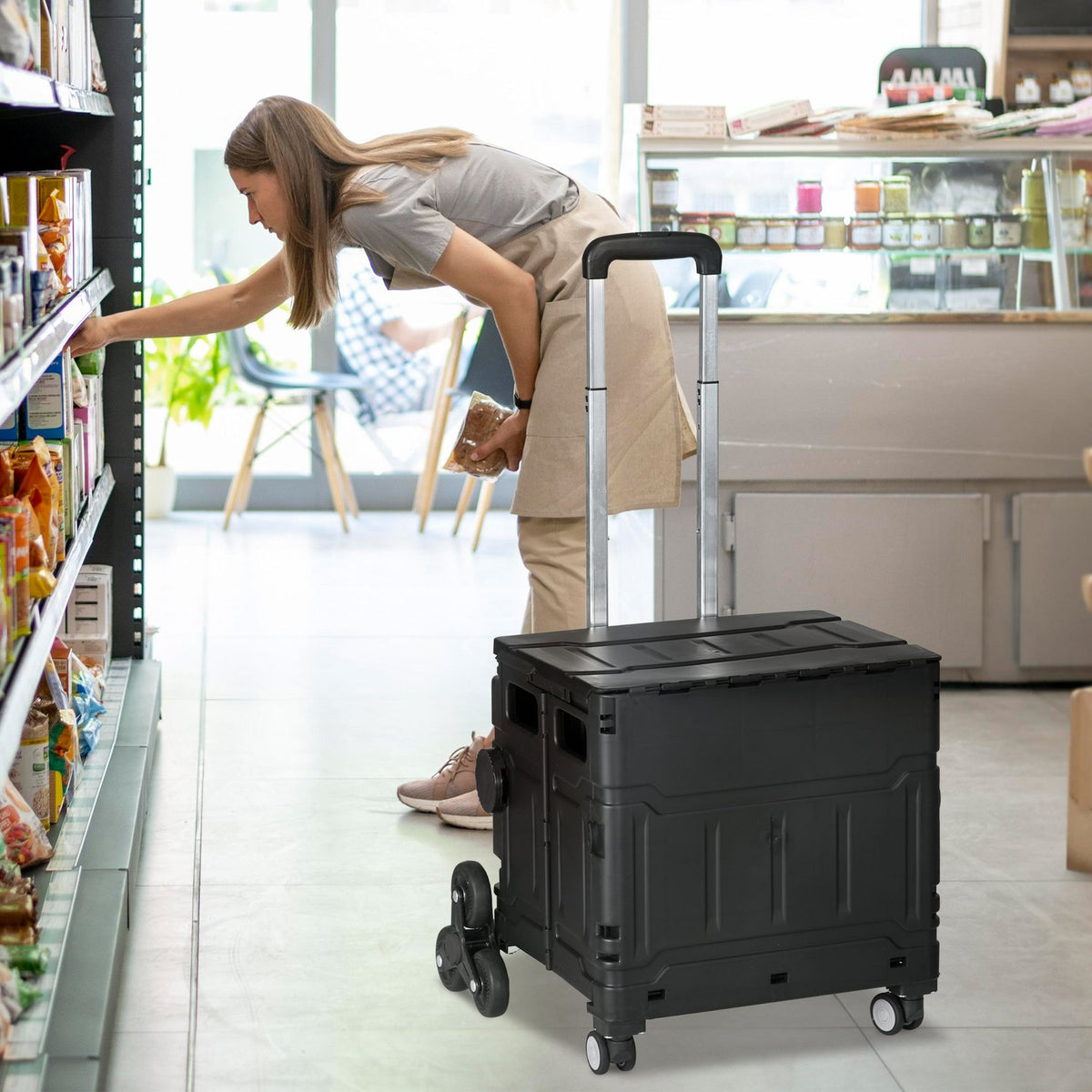 Sammenleggbar handlekurv, kapasitet på 80 kg, trappeklatrer