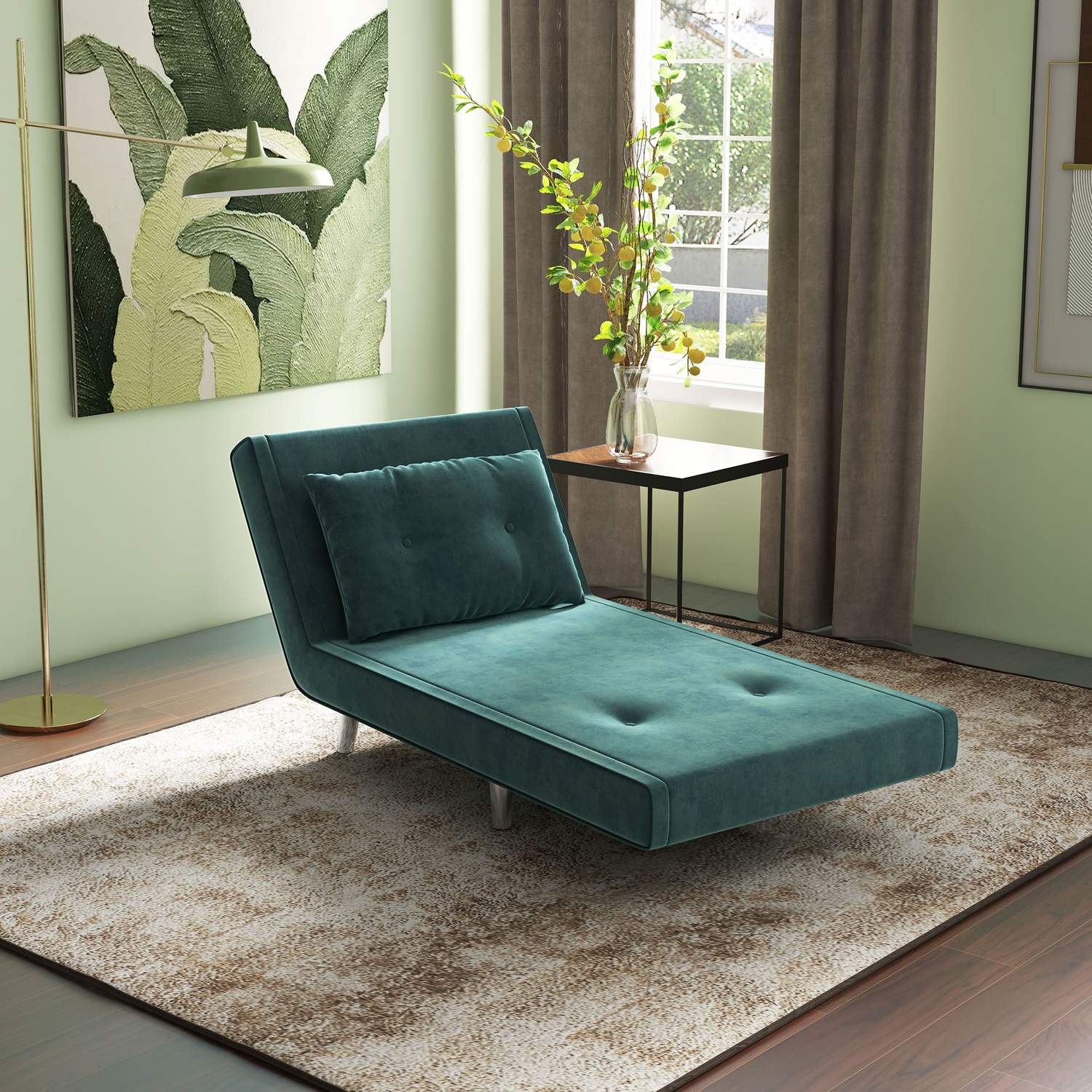 Sammenleggbar sofa og sovesofa med puter, fløyelslook, grønn