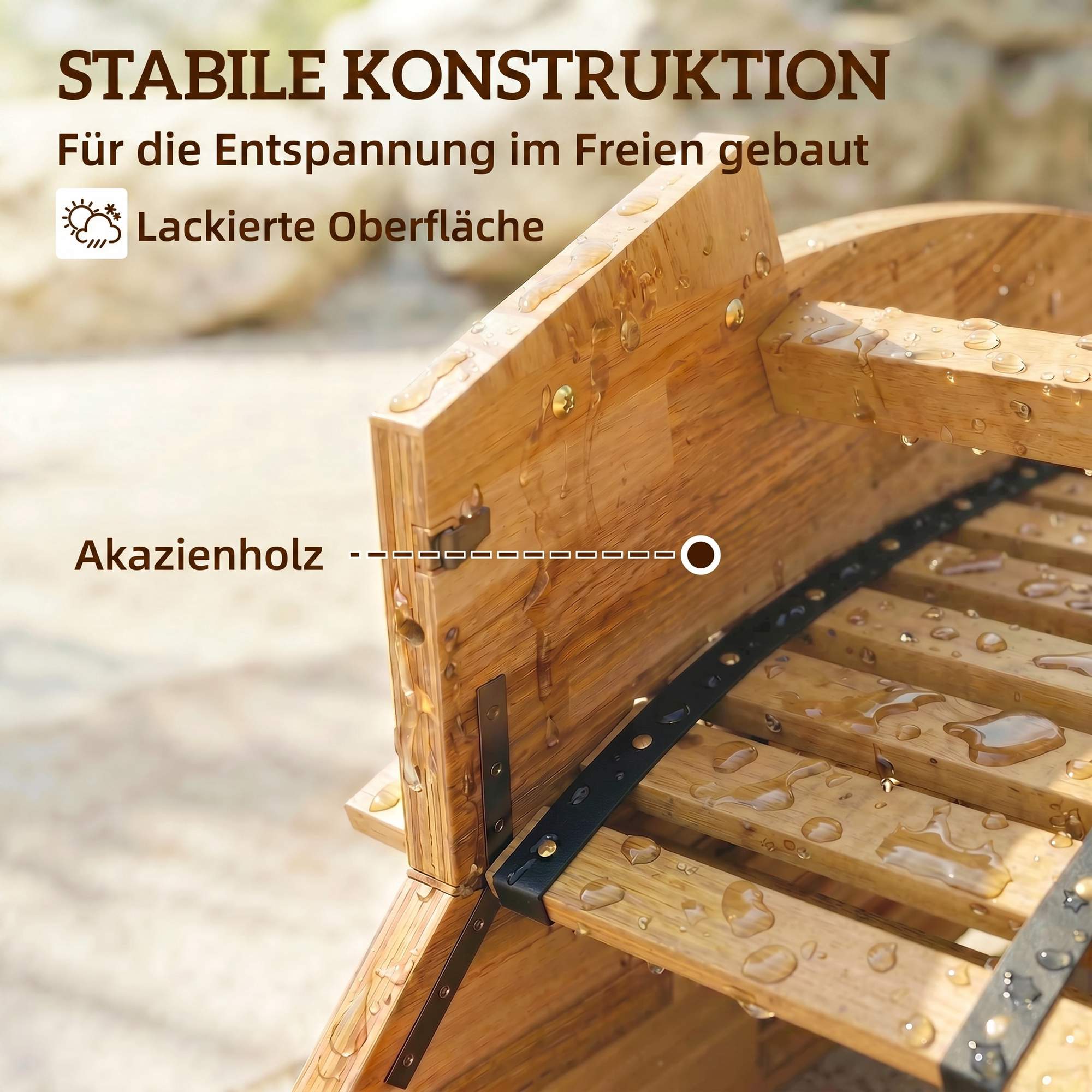 Hopfällbar solsäng i akaciaträ, ergonomisk S-formad design