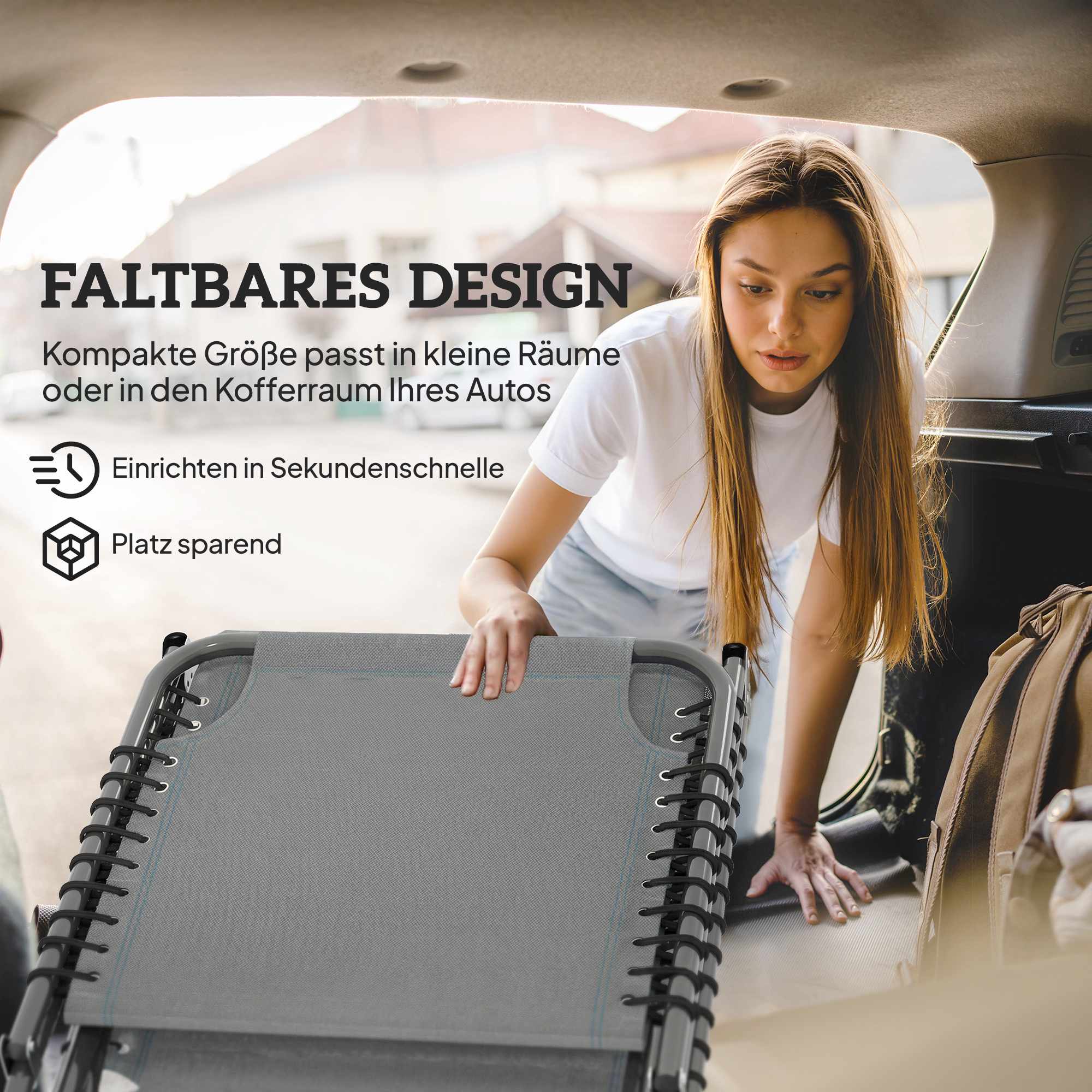 Hopfällbar solsäng, justerbar, stålram, ljusgrå