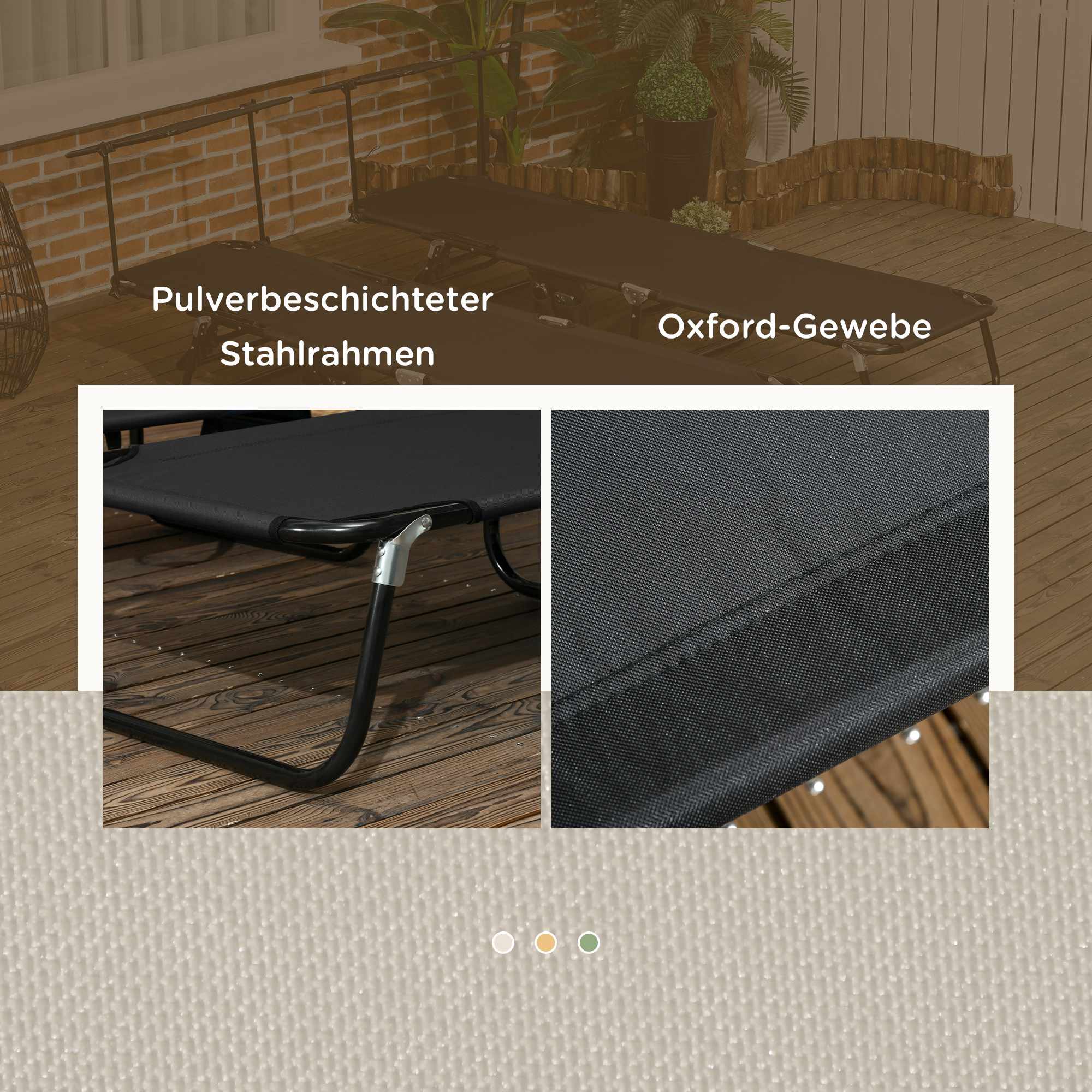 Hopfällbar solsängset med tak och justerbart ryggstöd