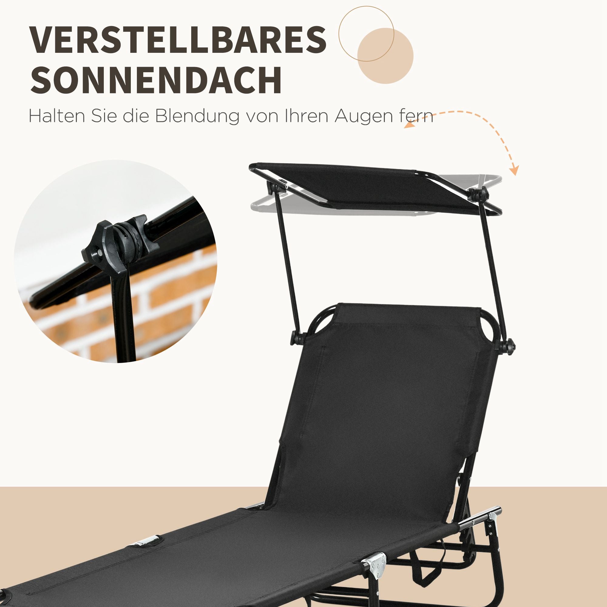 Hopfällbar solsängset med tak och justerbart ryggstöd