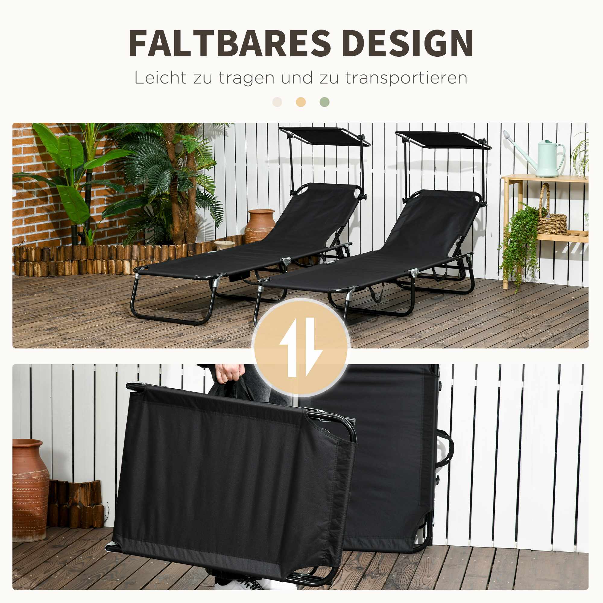 Hopfällbar solsängset med tak och justerbart ryggstöd