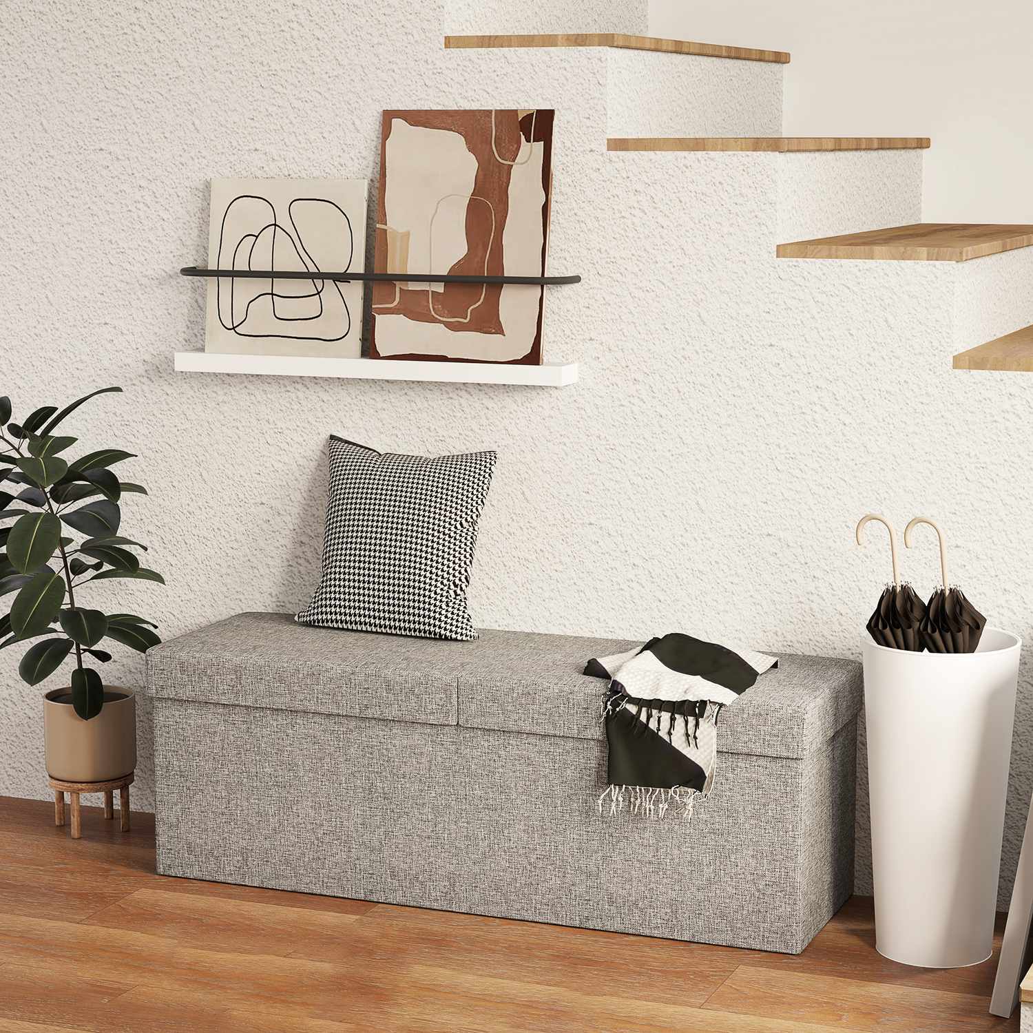 Hopfällbar stoppad bänk, linnelook, 110x38x38 cm mörkgrå