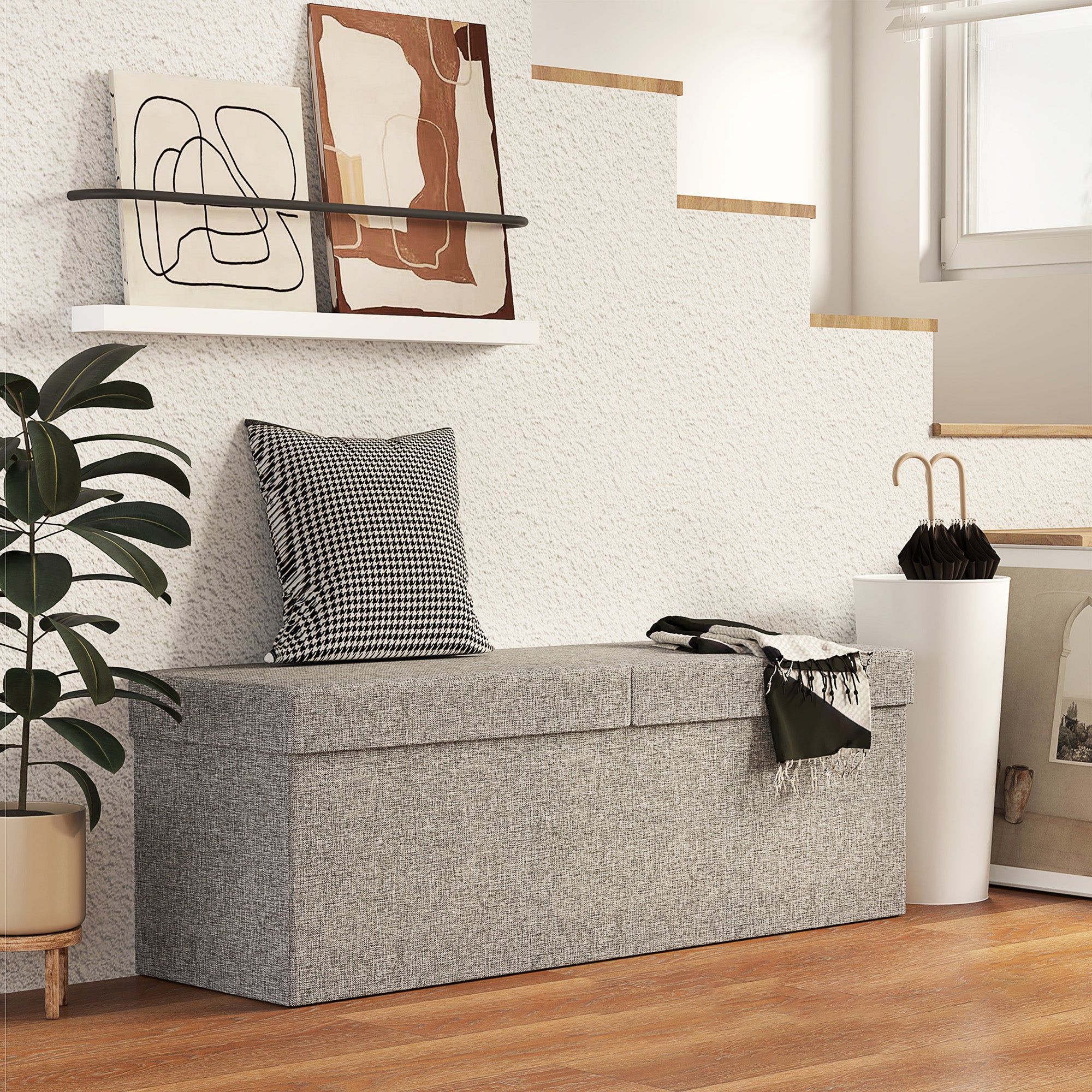 Hopfällbar stoppad bänk, linnelook, 110x38x38 cm mörkgrå