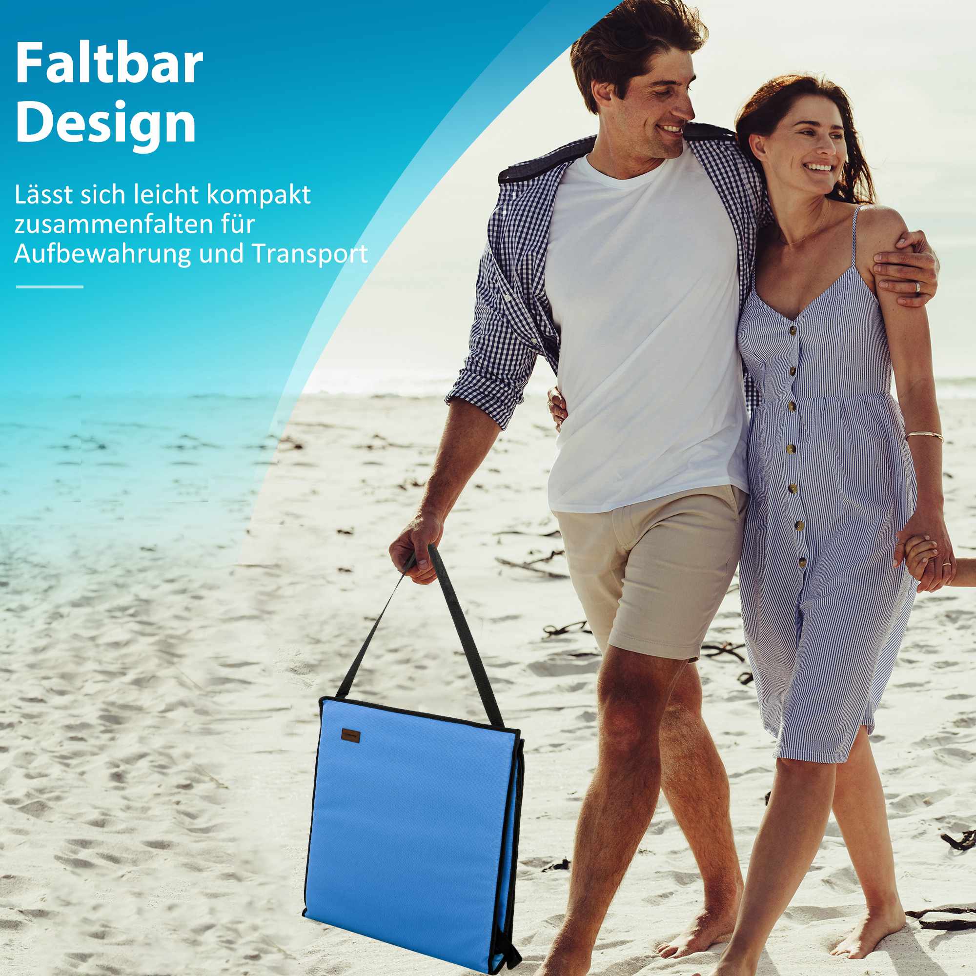 Hopfällbar strandloungeset, stålram, blå, 2-pack