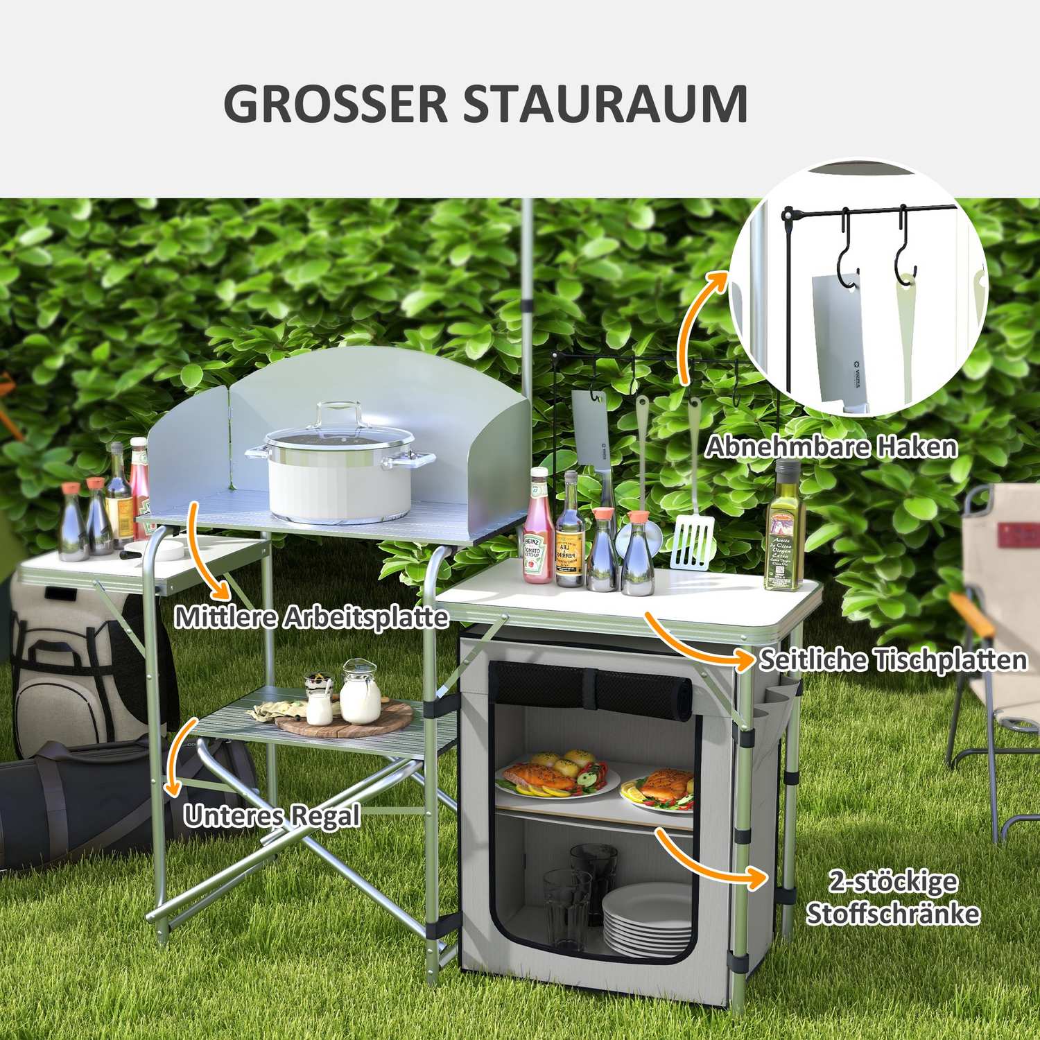 Utomhusfällbart campingkök med UV- och vindskydd